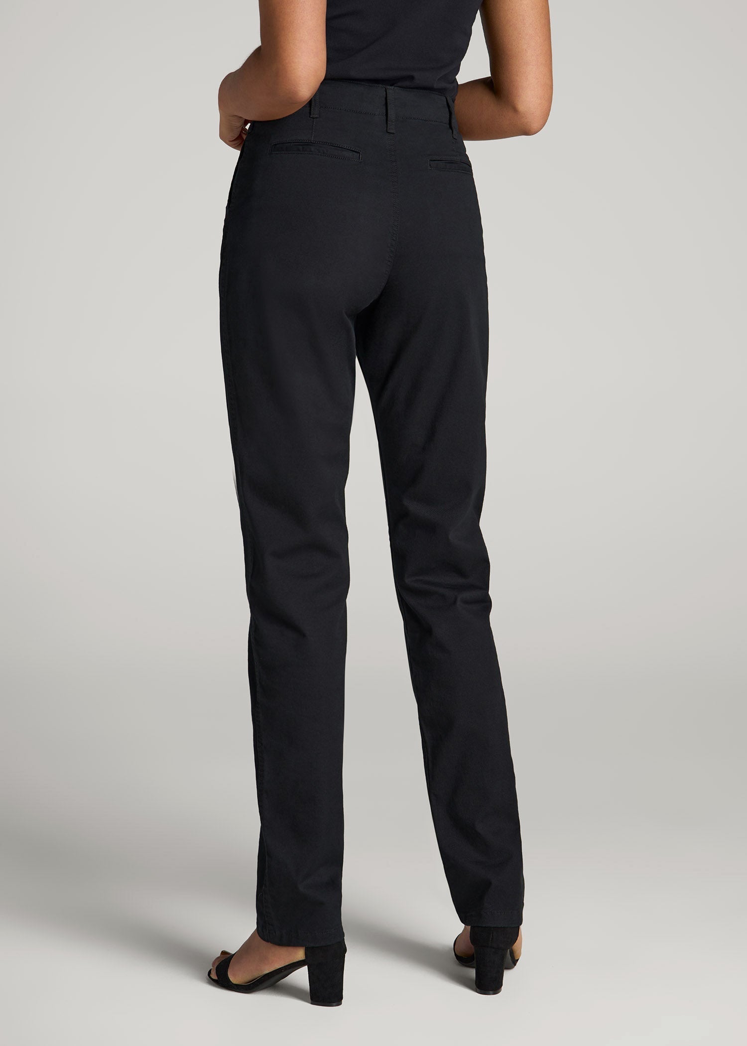 American Tall Discount | High Rise Tapered Chino Pants for Tall Women in Washed Black