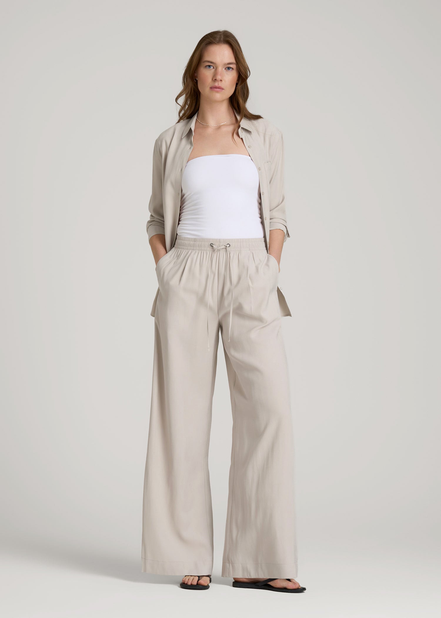 American Tall Online | Relaxed Pull-On Pants for Tall Women in Stone