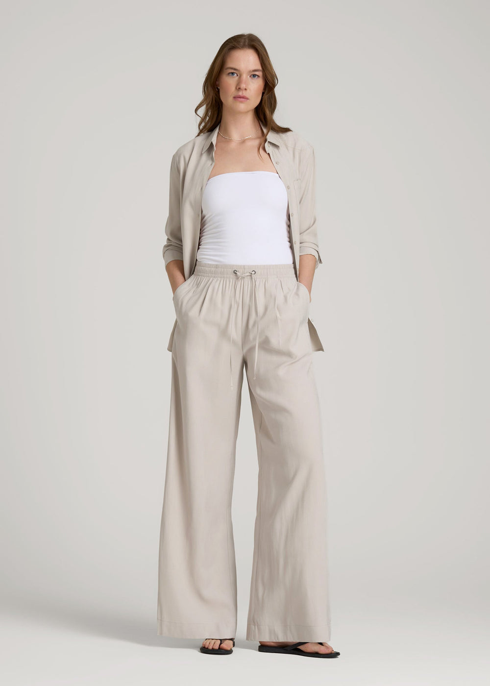 American Tall Online | Relaxed Pull-On Pants for Tall Women in Stone