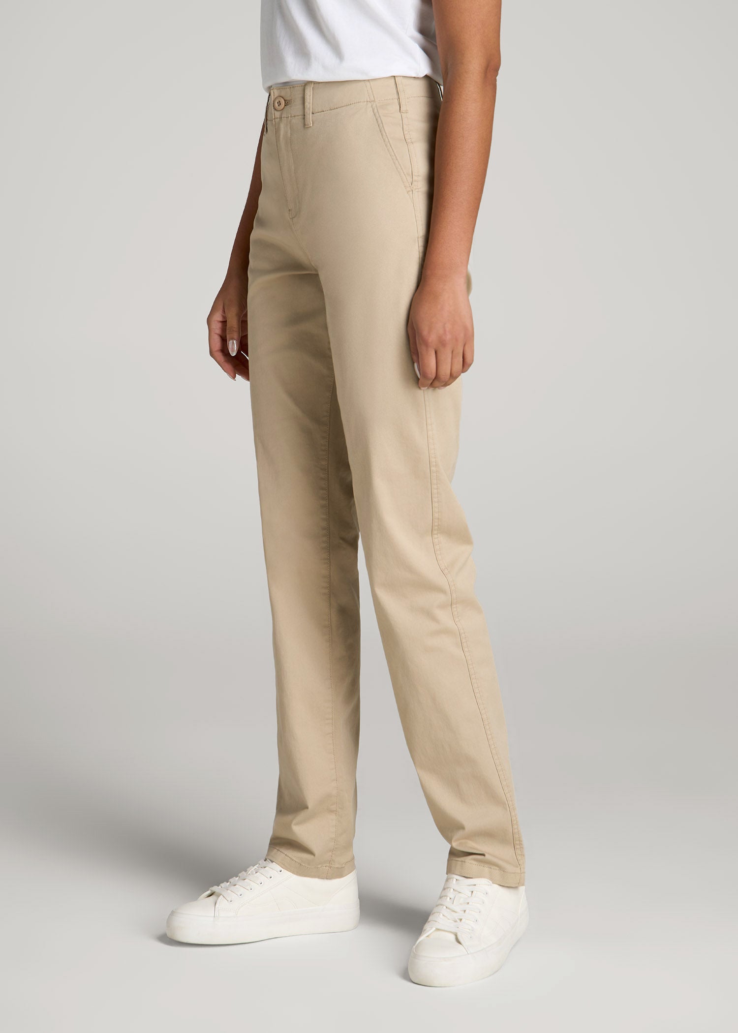 American Tall Sale | High Rise Tapered Chino Pants for Tall Women in Light Khaki