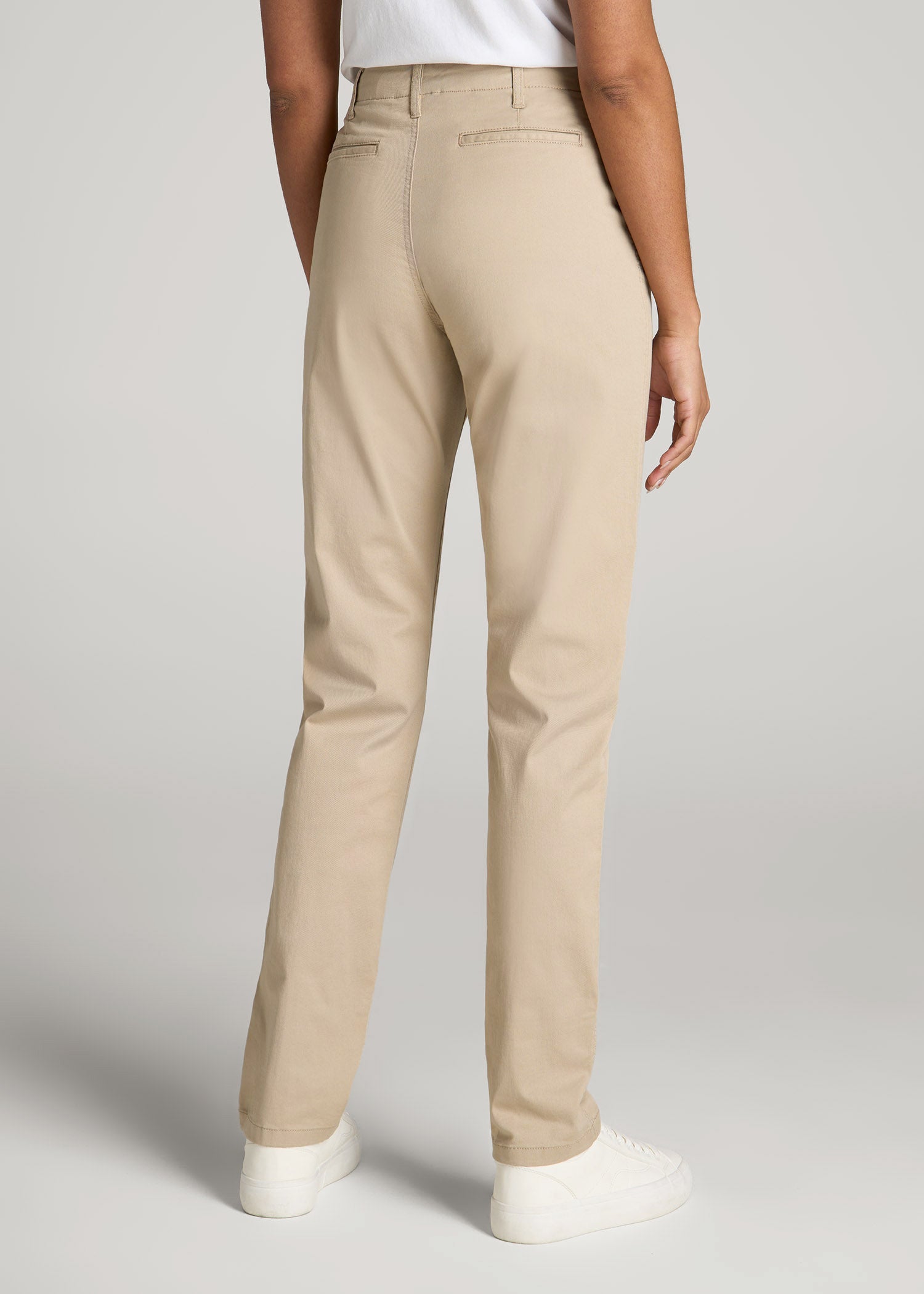 American Tall Sale | High Rise Tapered Chino Pants for Tall Women in Light Khaki