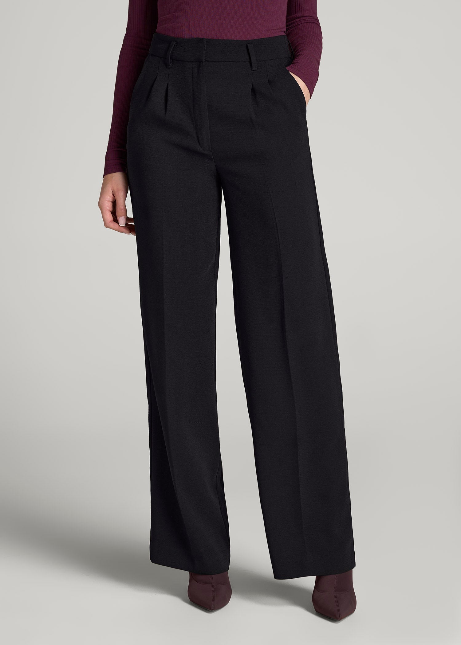 American Tall Outlet | Pleated WIDE Leg Dress Pants for Tall Women in Black