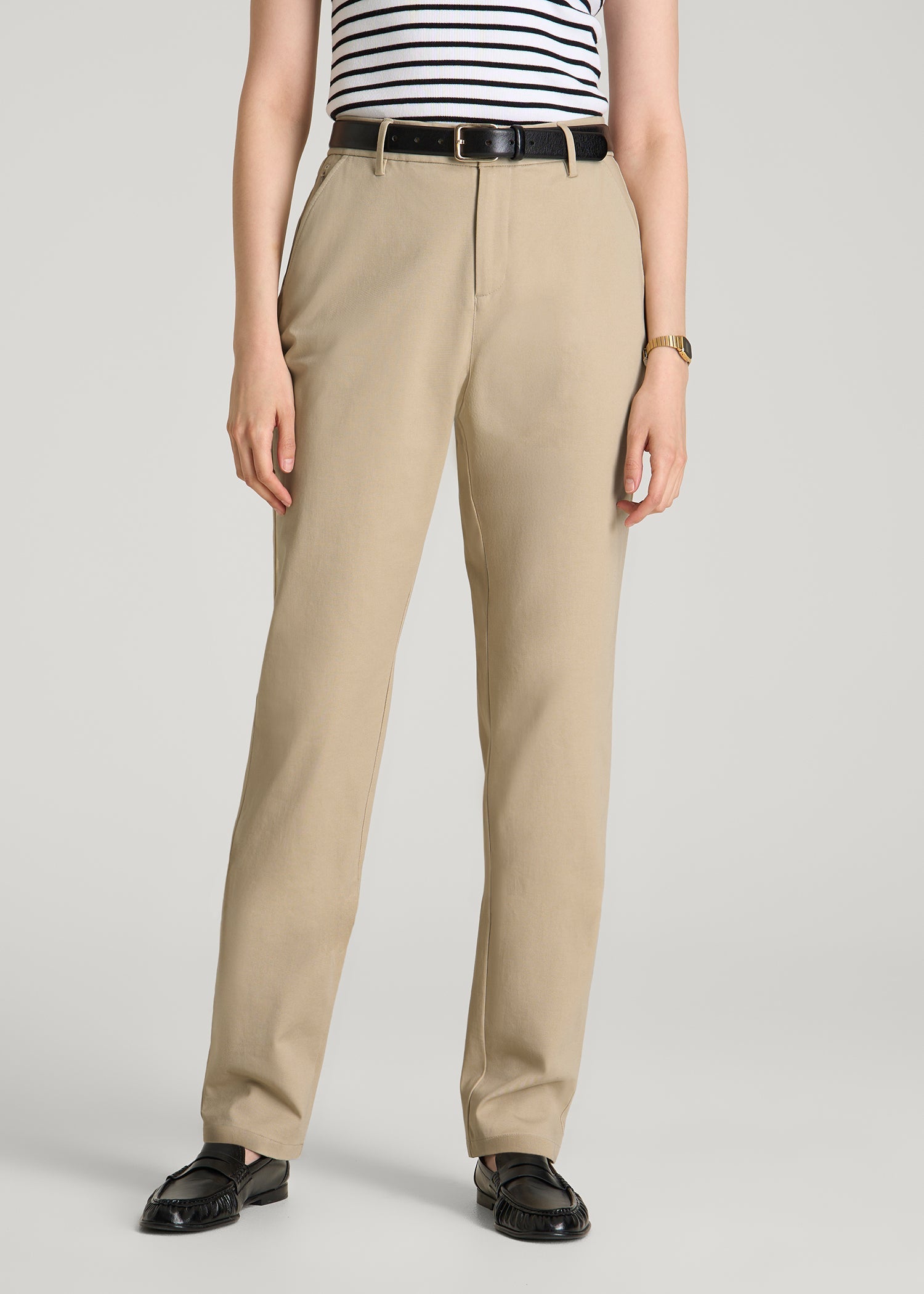 American Tall For Sale | Stretch Commuter Tapered Fit Chino Pants for Tall Women in Warm Taupe