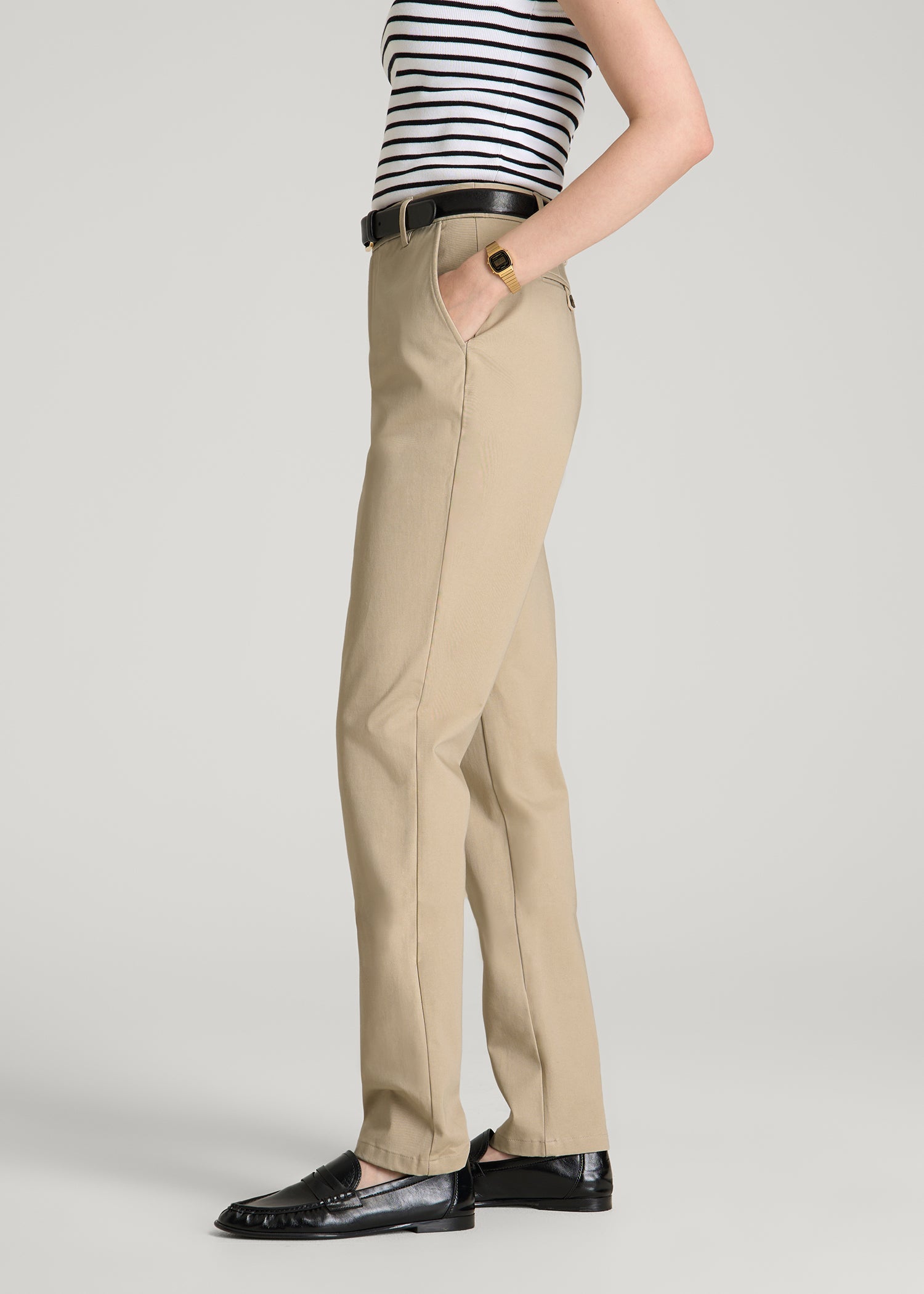 American Tall For Sale | Stretch Commuter Tapered Fit Chino Pants for Tall Women in Warm Taupe