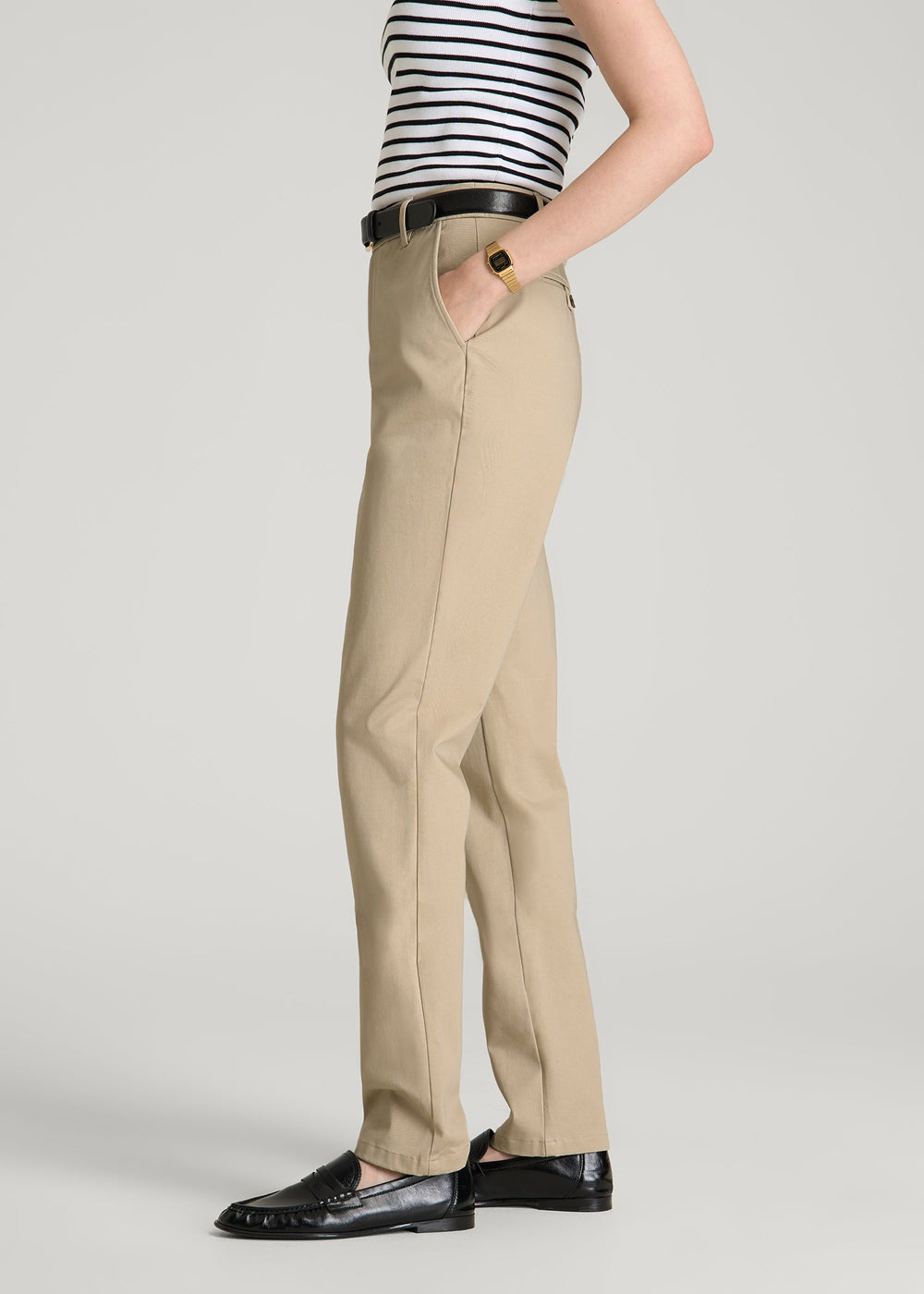 American Tall For Sale | Stretch Commuter Tapered Fit Chino Pants for Tall Women in Warm Taupe