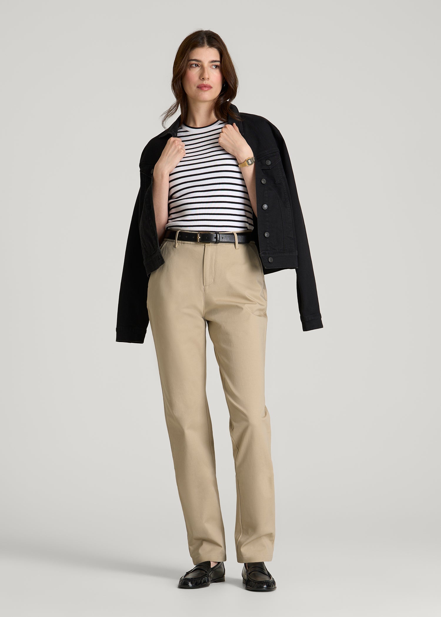 American Tall For Sale | Stretch Commuter Tapered Fit Chino Pants for Tall Women in Warm Taupe