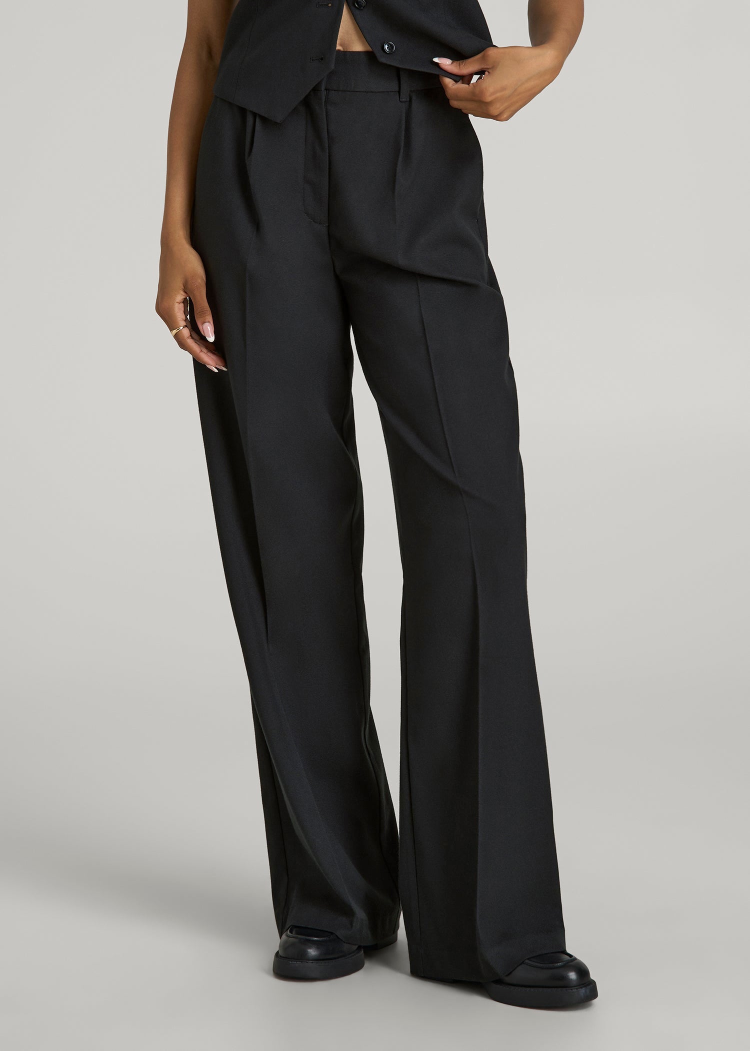 American Tall Discount | High-Rise Wide-Leg Pleated Dress Pants for Tall Women in Black