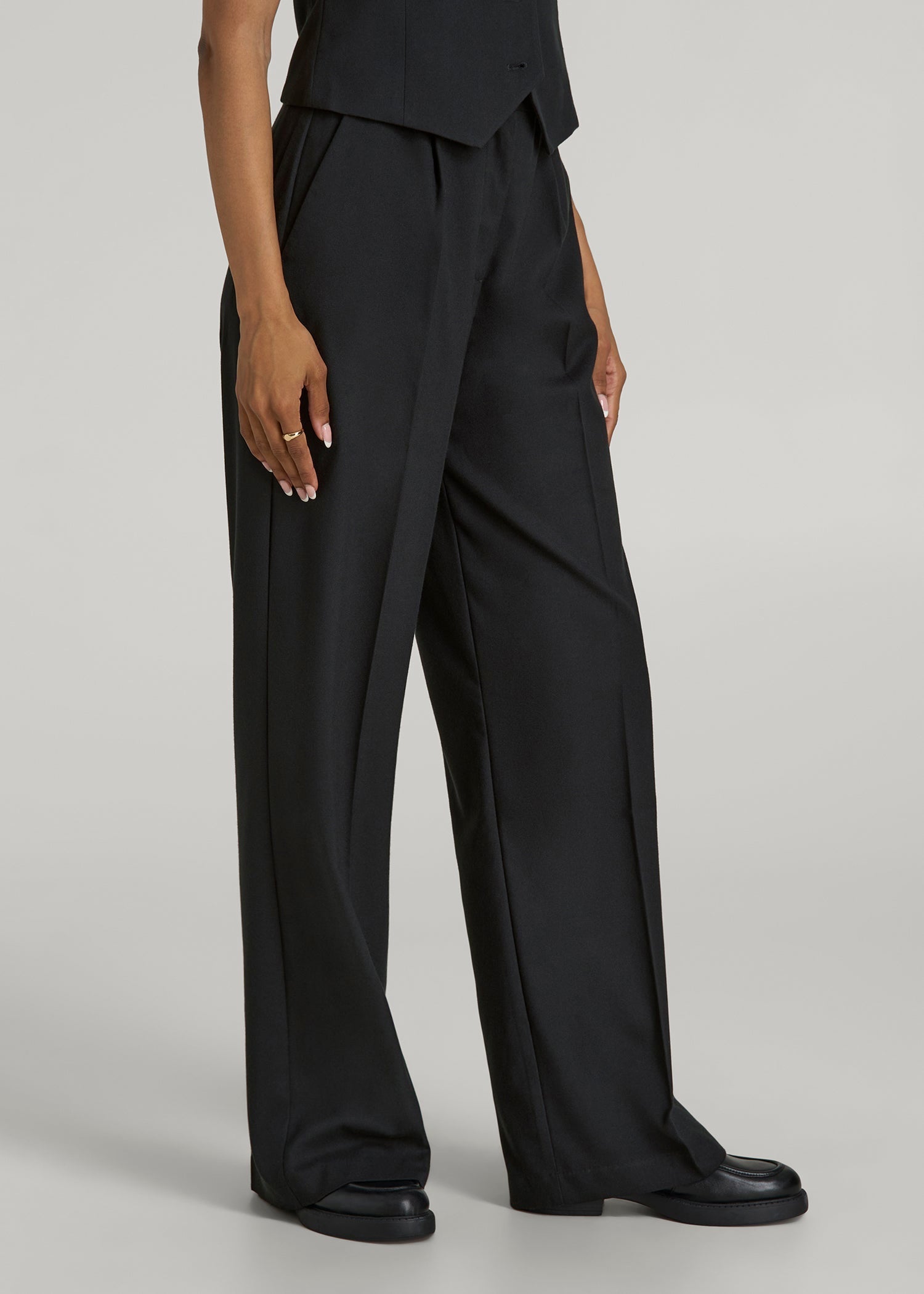American Tall Discount | High-Rise Wide-Leg Pleated Dress Pants for Tall Women in Black