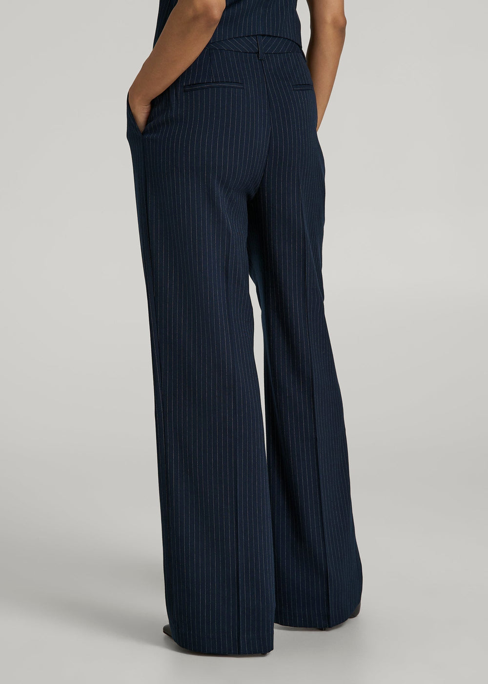 American Tall Online | High-Rise Wide-Leg Pleated Dress Pants for Tall Women in Navy Pinstripe