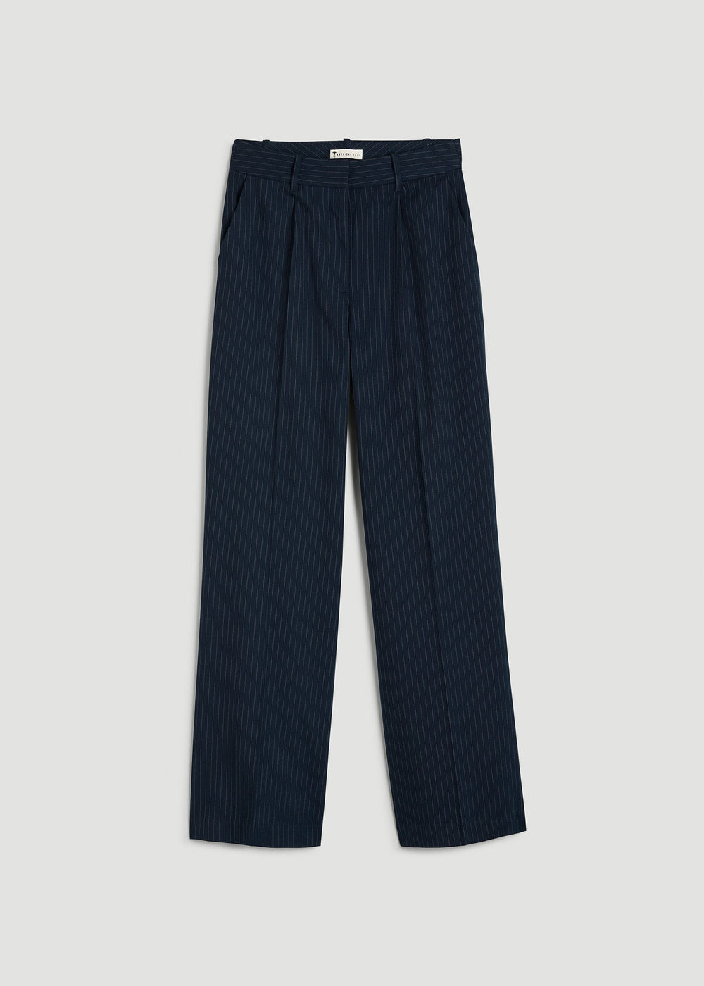 American Tall Online | High-Rise Wide-Leg Pleated Dress Pants for Tall Women in Navy Pinstripe