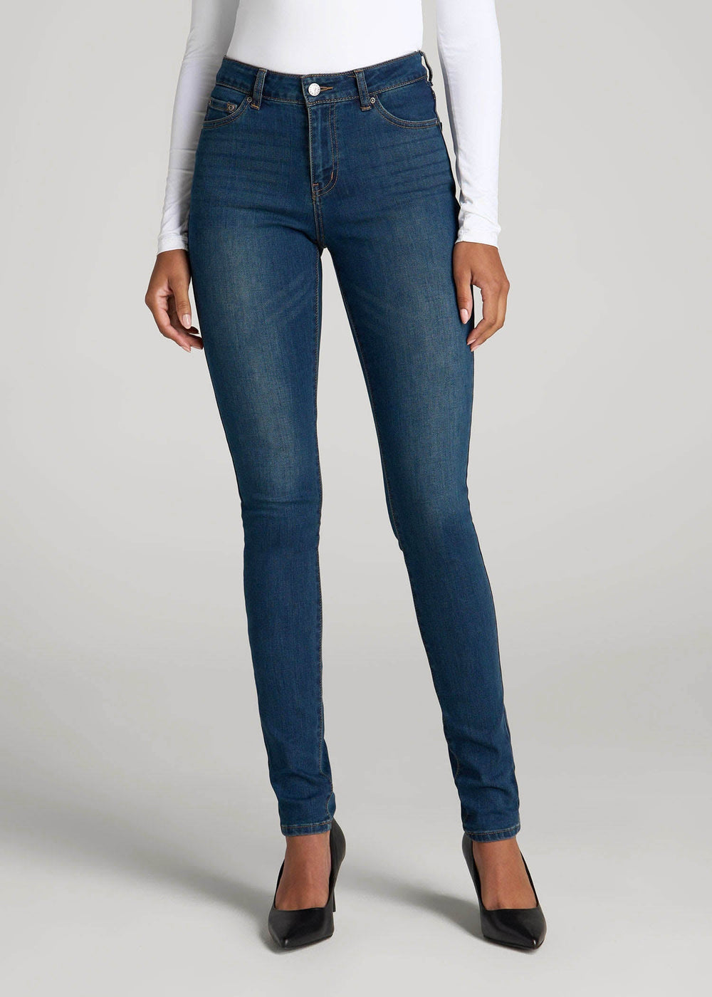 American Tall Sale | Sarah Mid-Rise Skinny Jeans for Tall Women in Blue