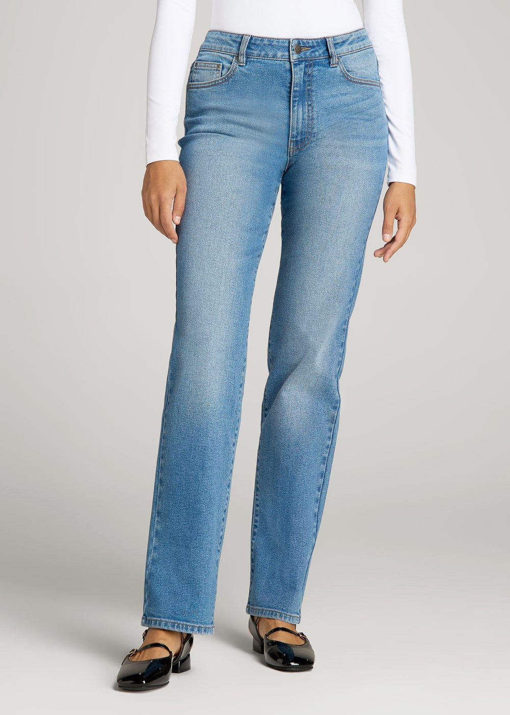 American Tall Outlet | Harper High-Rise Straight Stretch Jeans for Tall Women in Colorado Blue