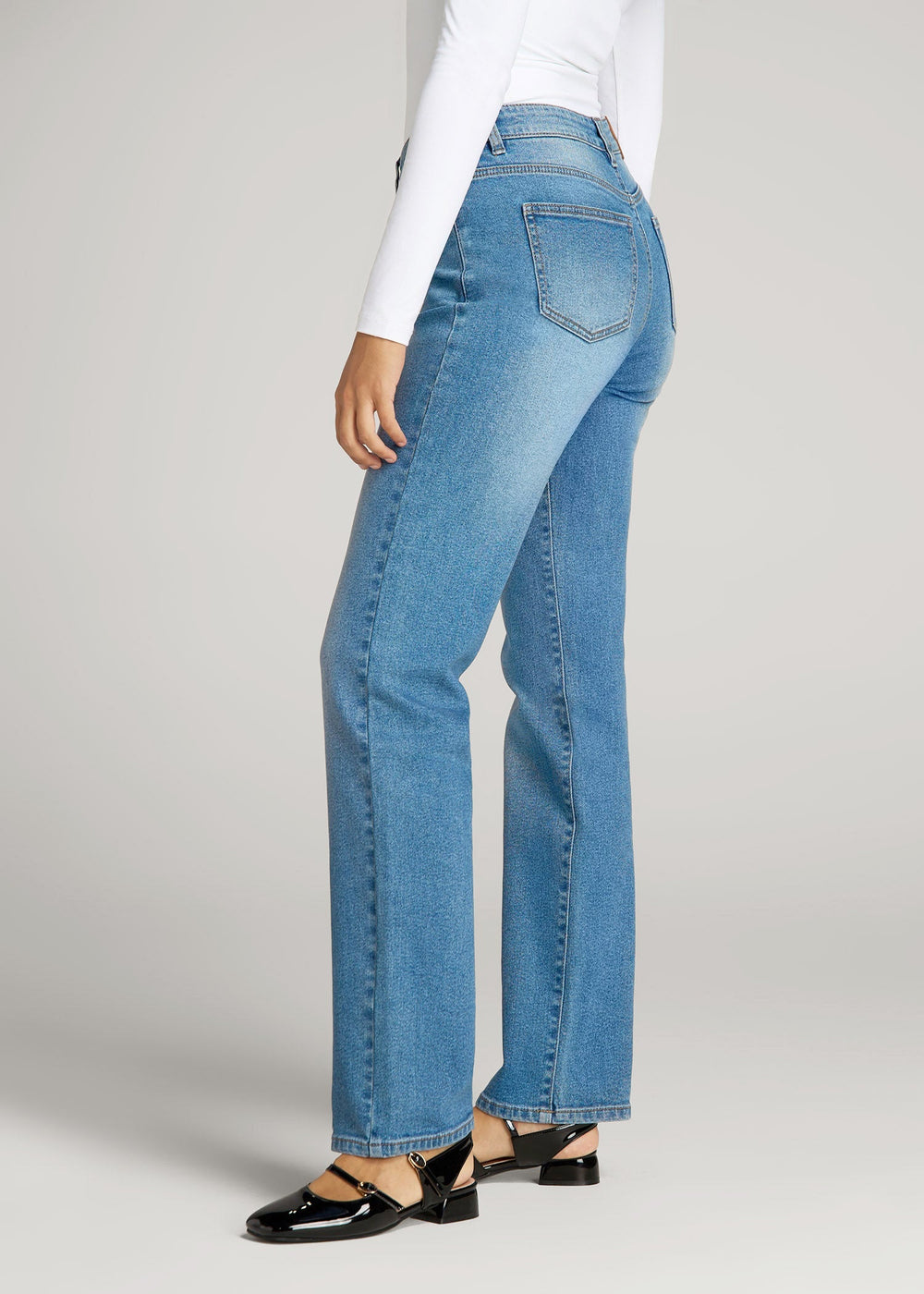 American Tall Outlet | Harper High-Rise Straight Stretch Jeans for Tall Women in Colorado Blue