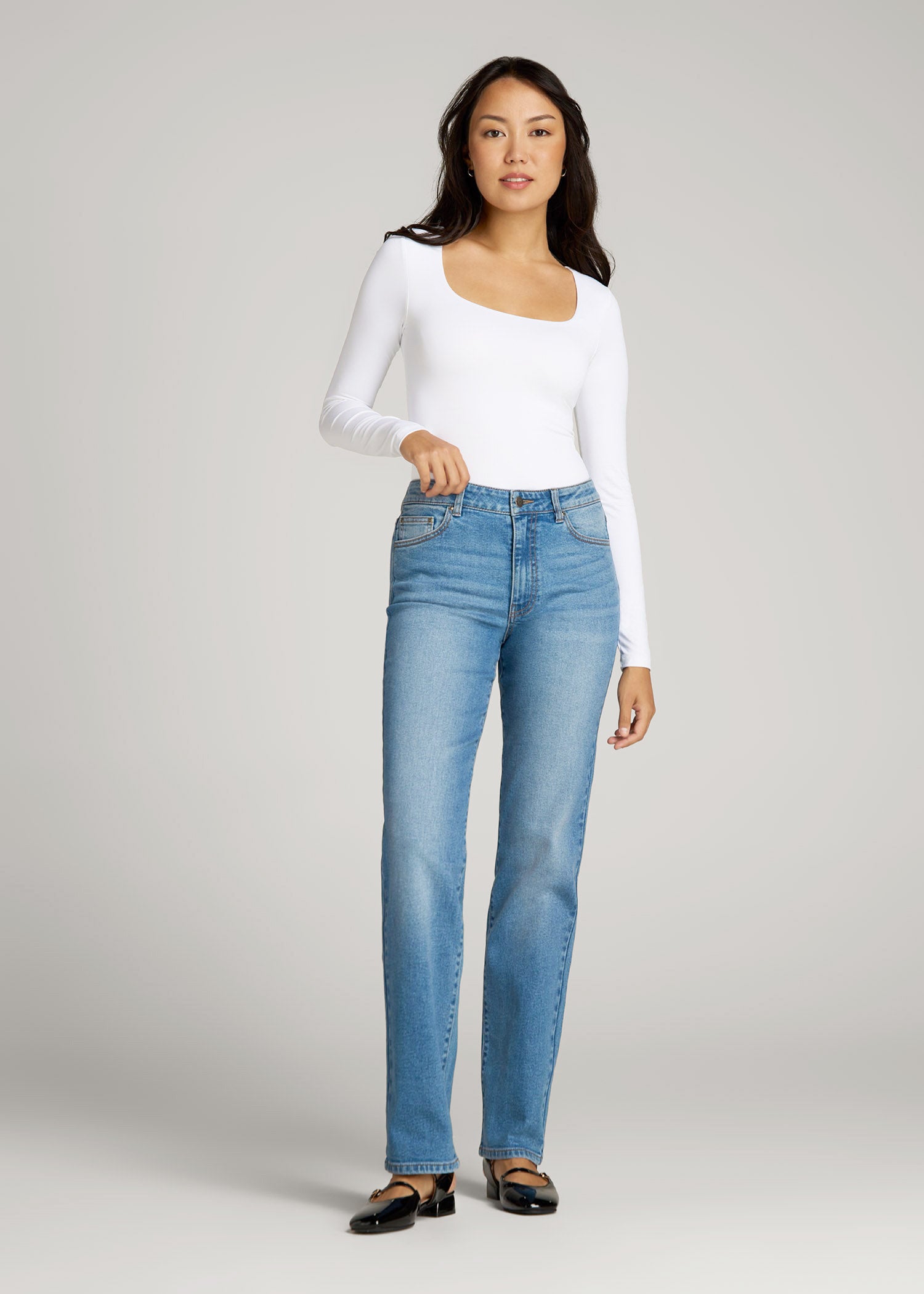 American Tall Outlet | Harper High-Rise Straight Stretch Jeans for Tall Women in Colorado Blue