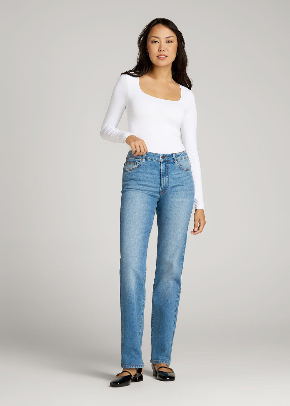 American Tall Outlet | Harper High-Rise Straight Stretch Jeans for Tall Women in Colorado Blue