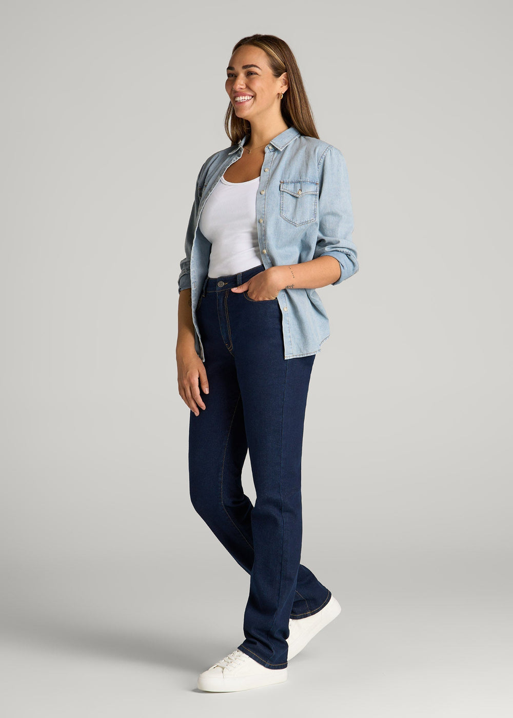 American Tall Online Shop | Harper High-Rise Straight Stretch Jeans for Tall Women in Ink Blue