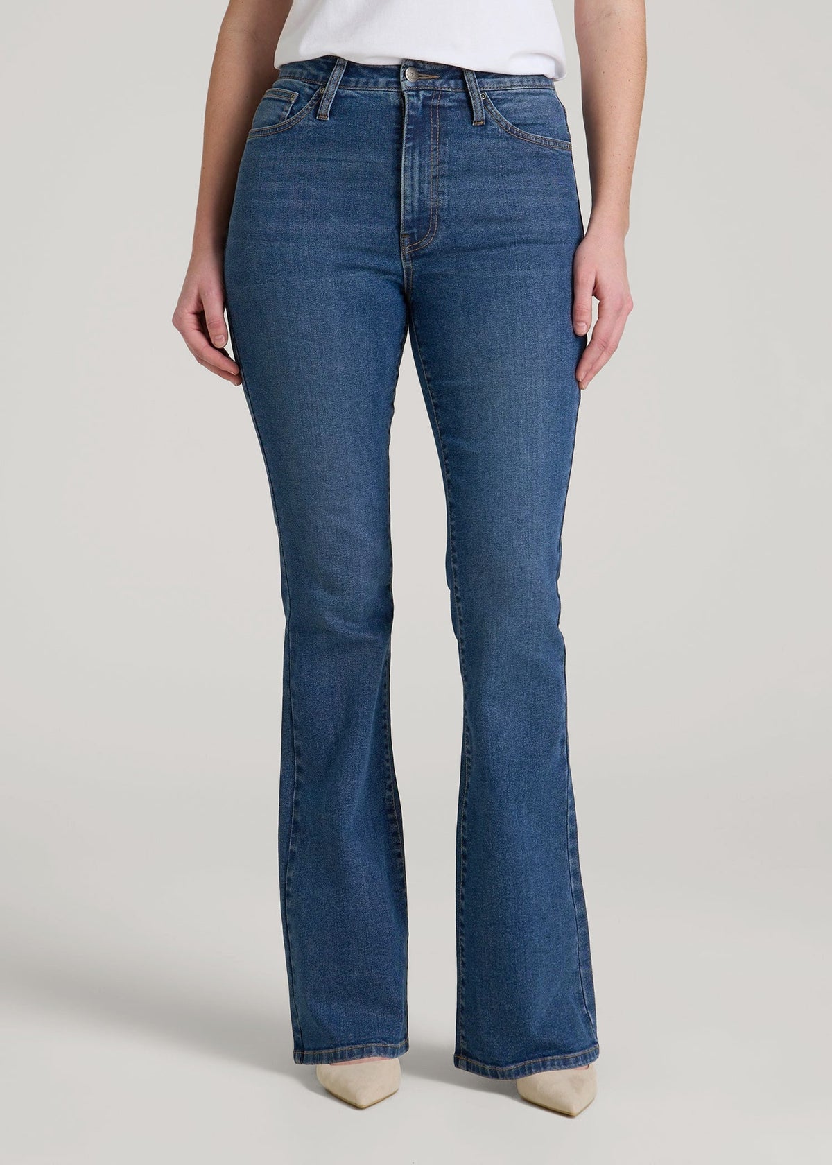 American Tall Sale | Chloe High Rise Flare Jeans for Tall Women in Stellar Blue Wash