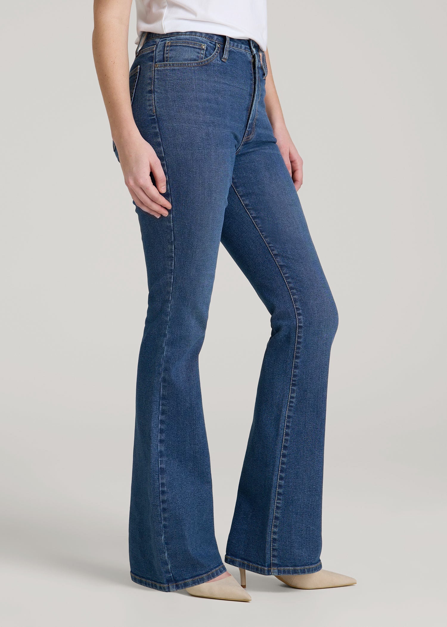 American Tall Sale | Chloe High Rise Flare Jeans for Tall Women in Stellar Blue Wash