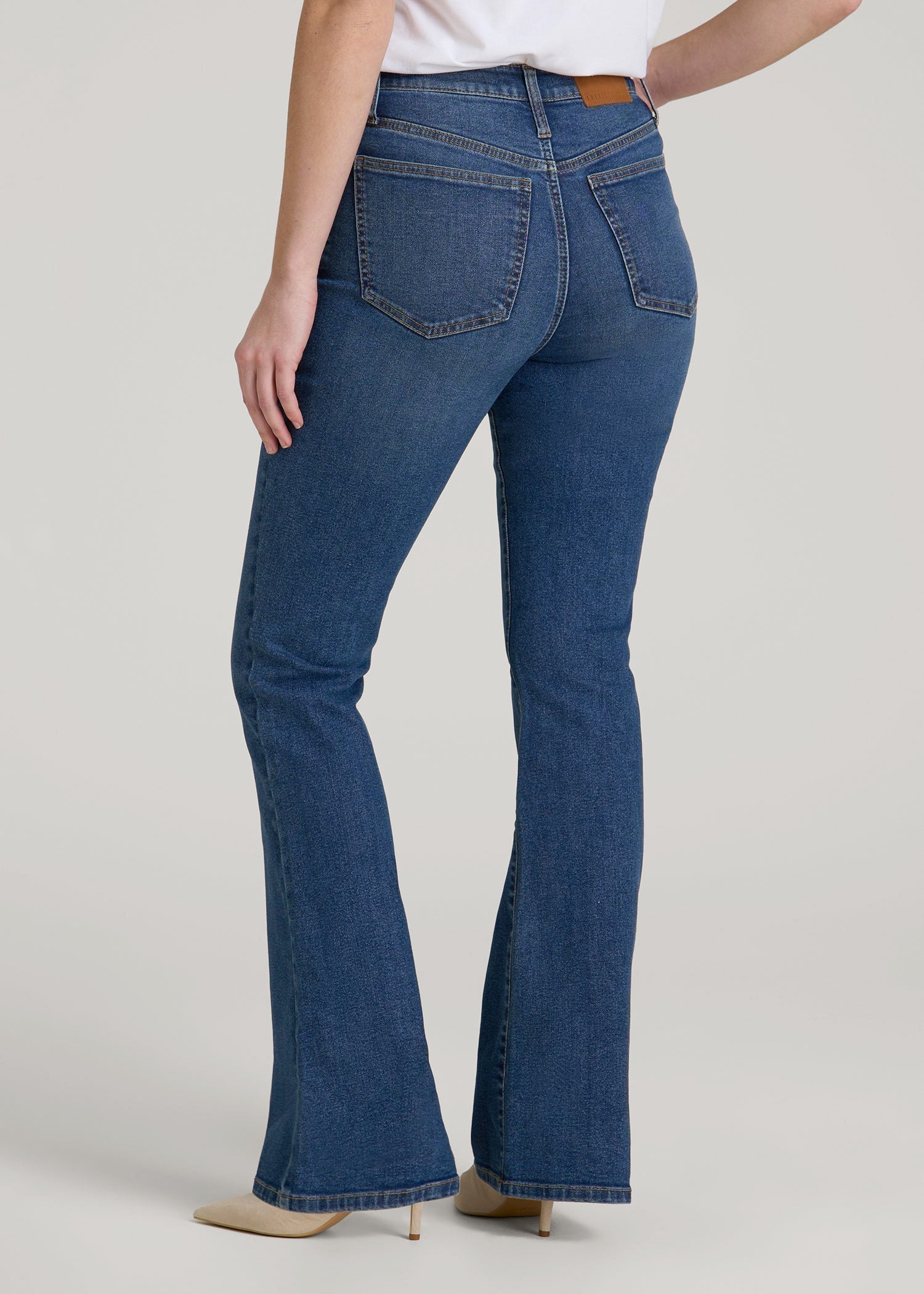 American Tall Sale | Chloe High Rise Flare Jeans for Tall Women in Stellar Blue Wash