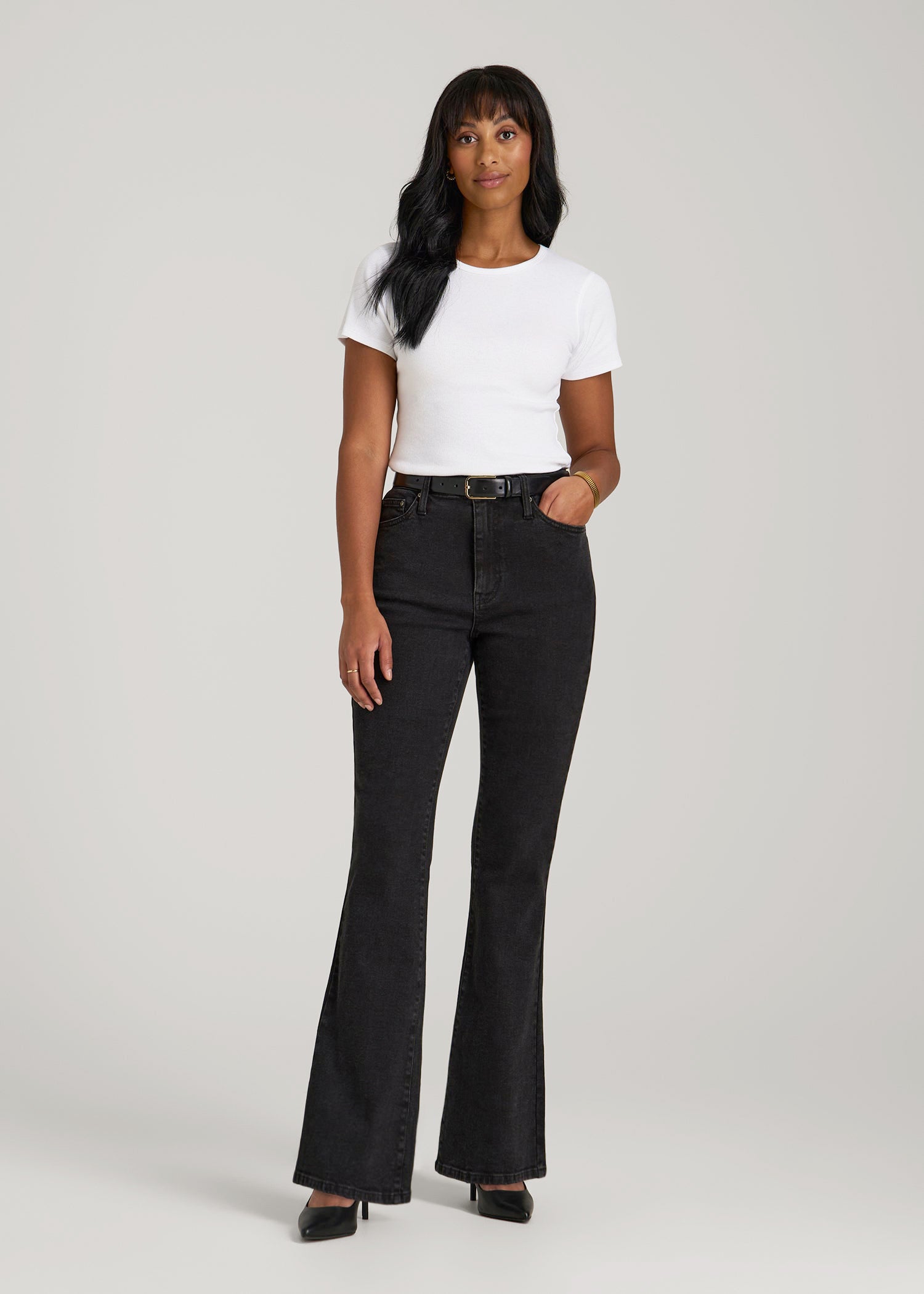 American Tall For Sale | Chloe High Rise Flare Jeans for Tall Women in Onyx Black Wash