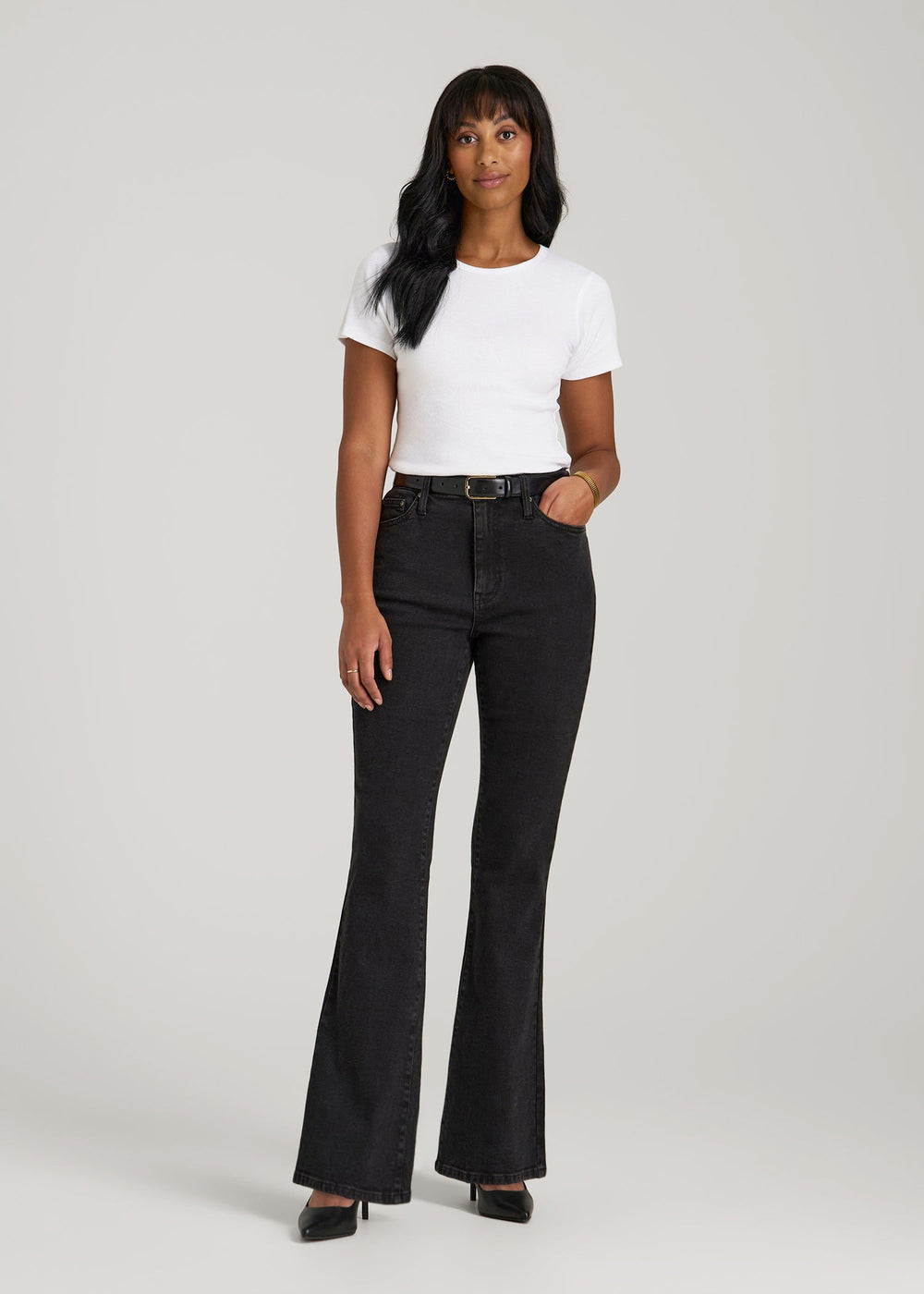 American Tall For Sale | Chloe High Rise Flare Jeans for Tall Women in Onyx Black Wash