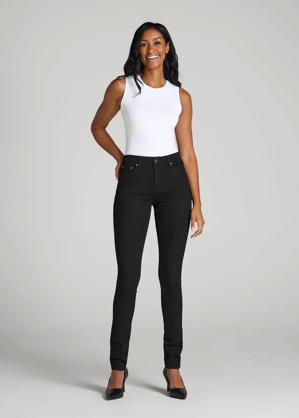 American Tall Discount | Sarah Mid-Rise Skinny Jeans for Tall Women in Black