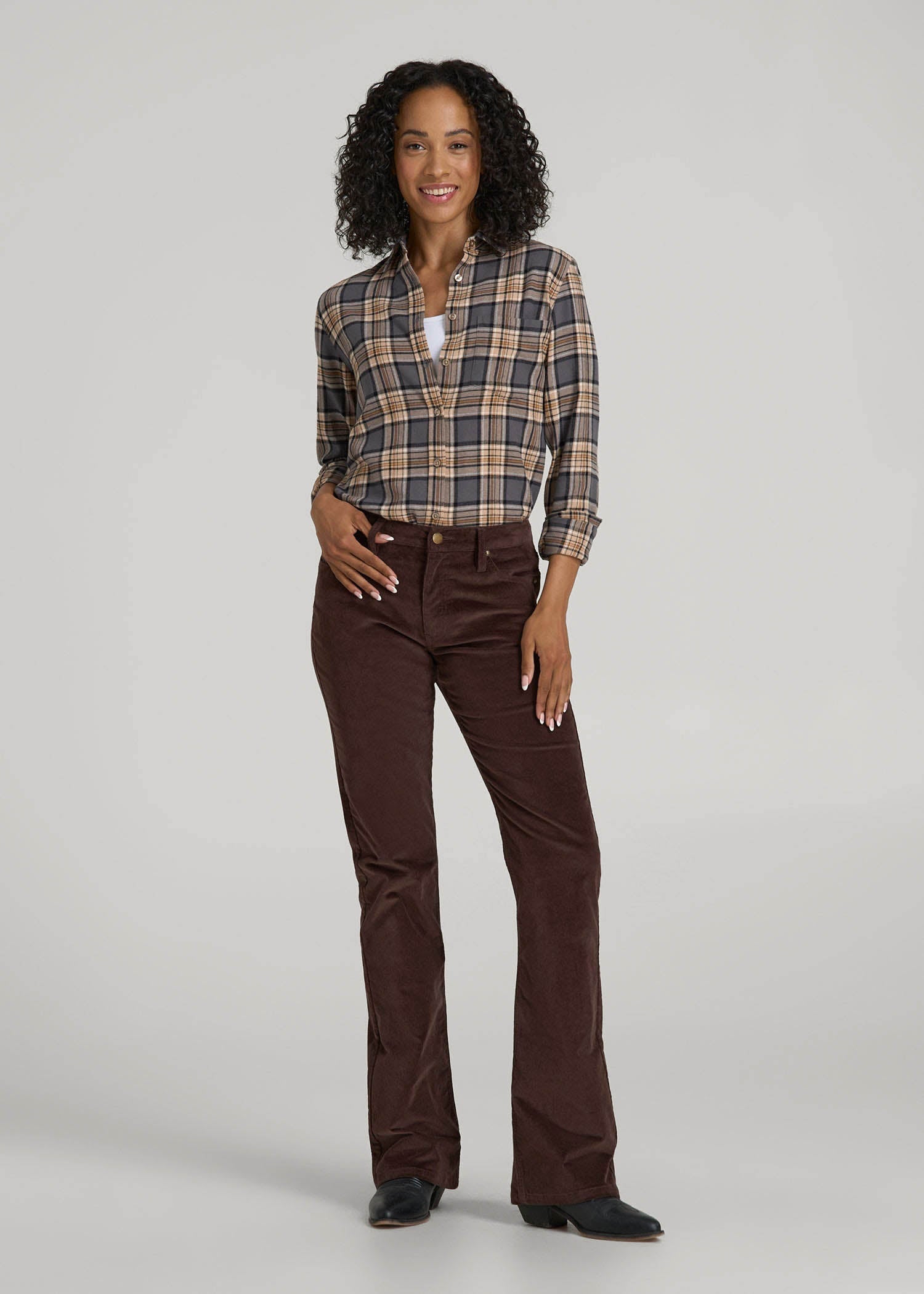 American Tall Outlet | Mid-Rise Mini Bootcut Corduroy Pants for Tall Women in Espresso