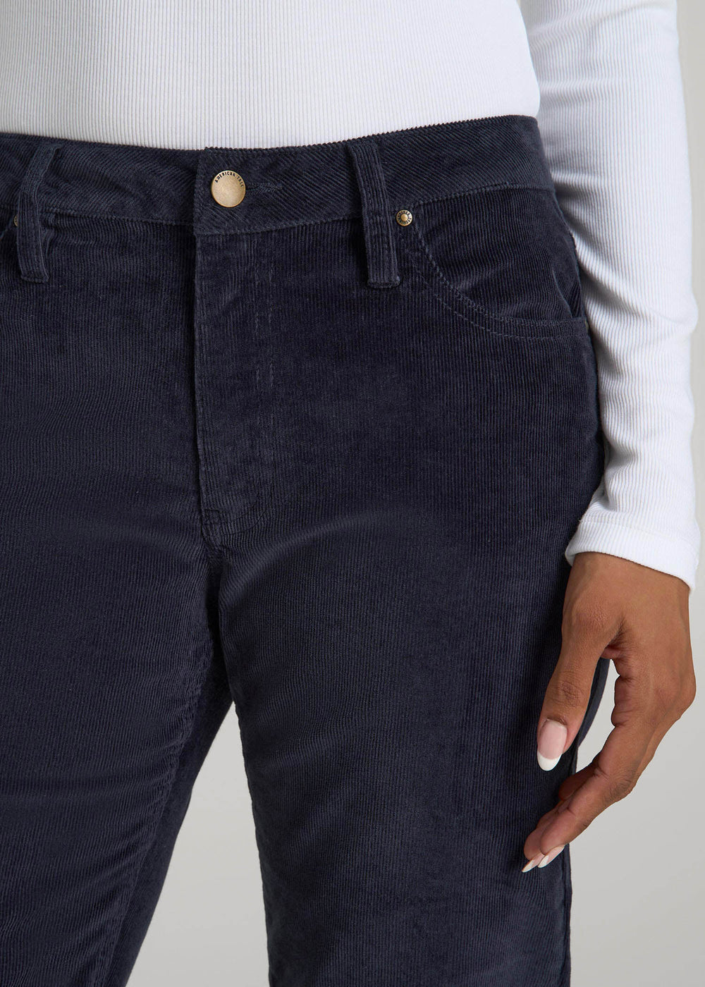 American Tall For Sale | Mid-Rise Mini Bootcut Corduroy Pants for Tall Women in Patriot Blue