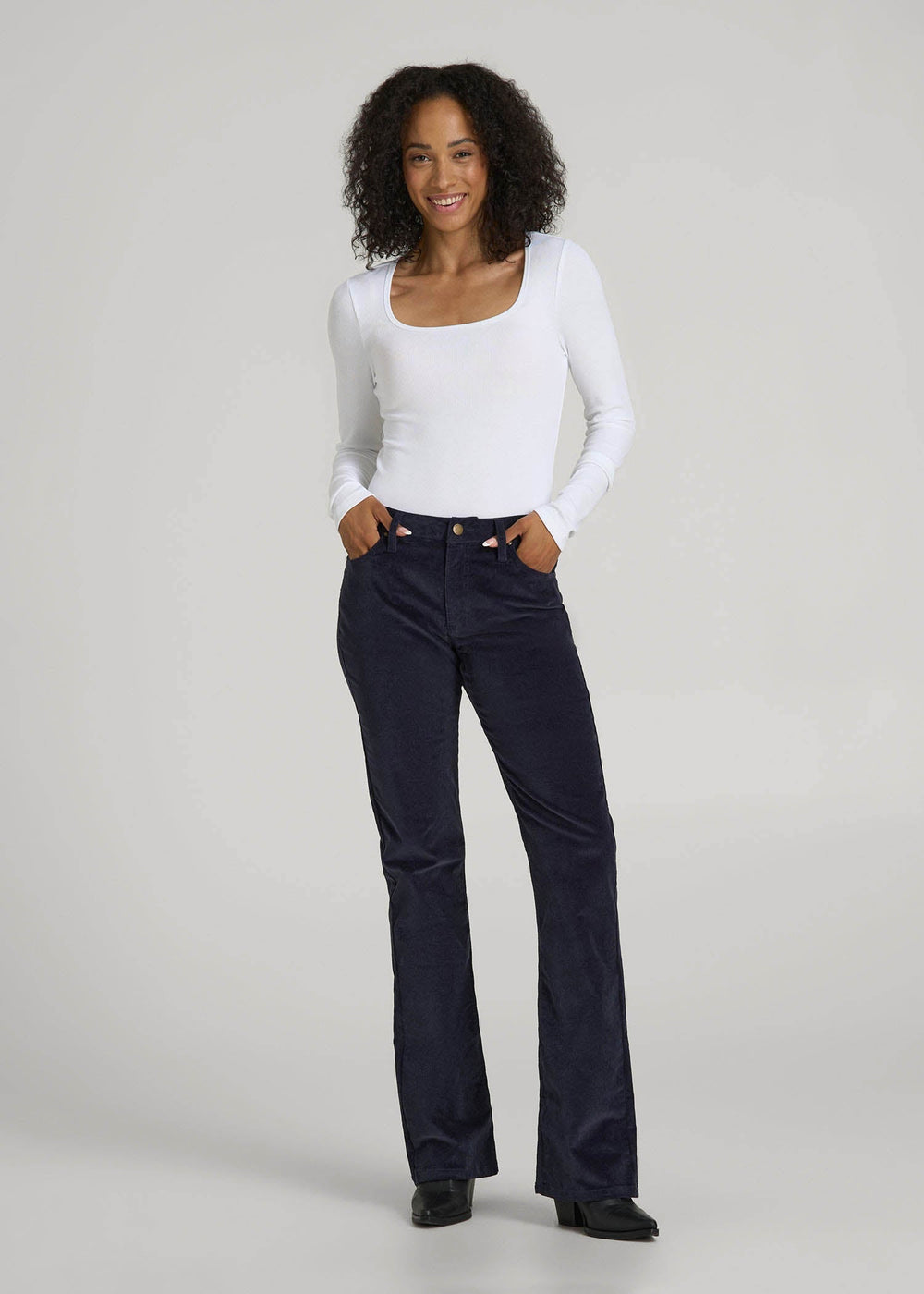 American Tall For Sale | Mid-Rise Mini Bootcut Corduroy Pants for Tall Women in Patriot Blue