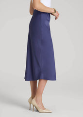 American Tall Sale | Pull On Satin Midi Skirt for Tall Women in Future Dusk