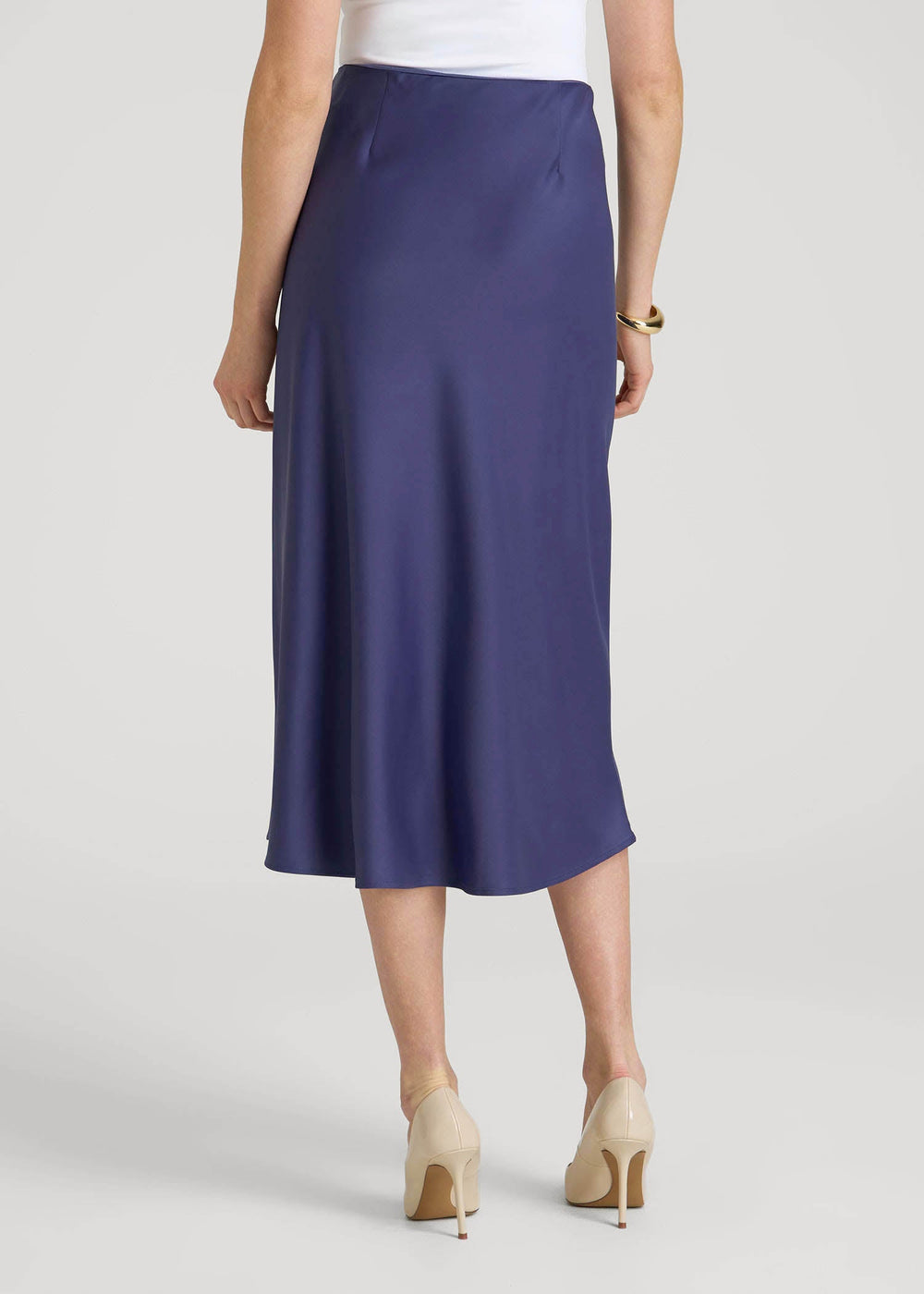 American Tall Sale | Pull On Satin Midi Skirt for Tall Women in Future Dusk