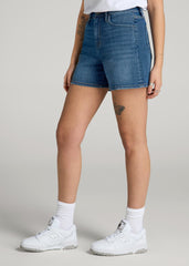 American Tall Outlet | High Rise Denim Shorts for Tall Women in Classic Mid Blue
