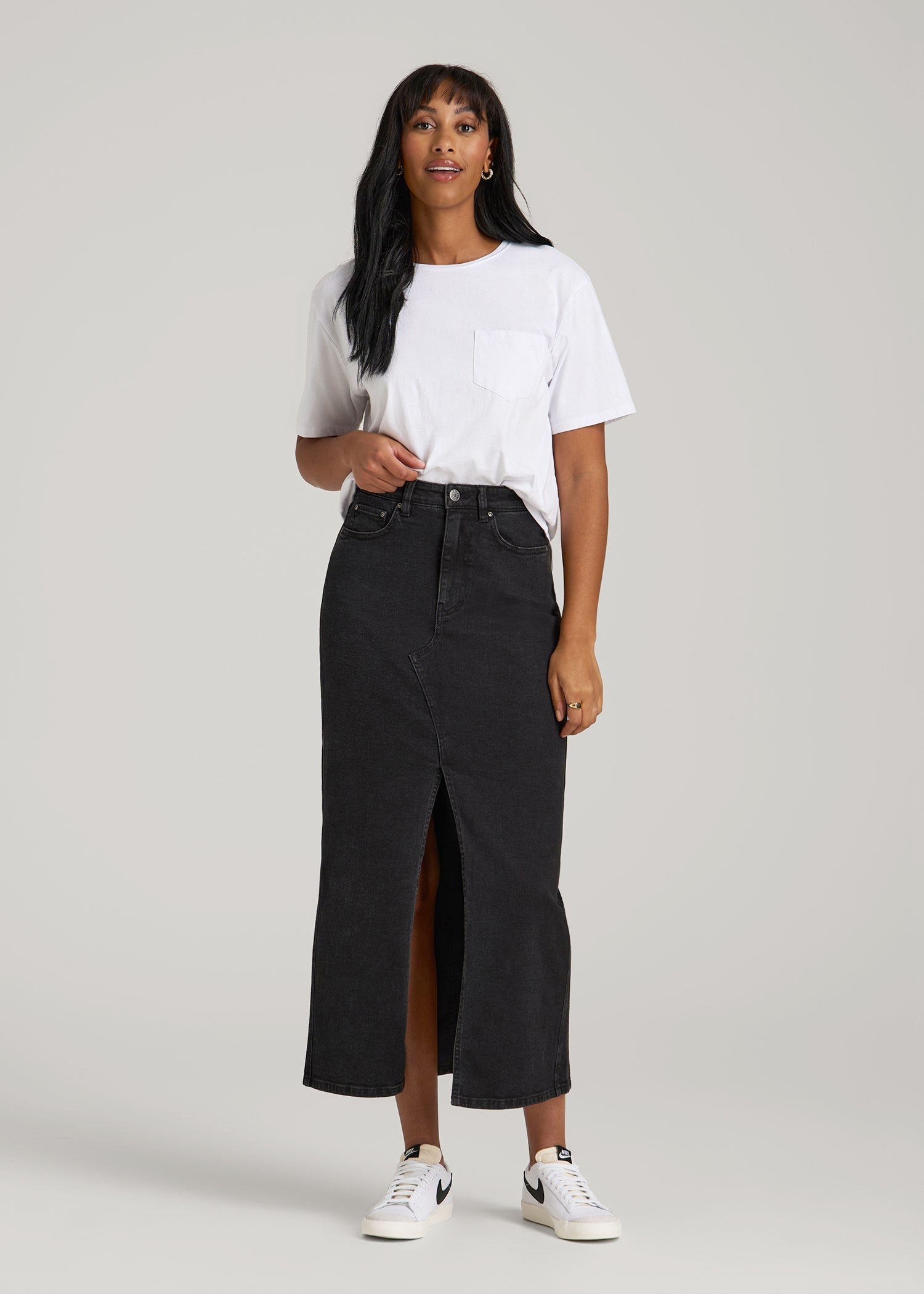 American Tall Discount | Denim Maxi Skirt for Tall Women in Onyx Black Wash