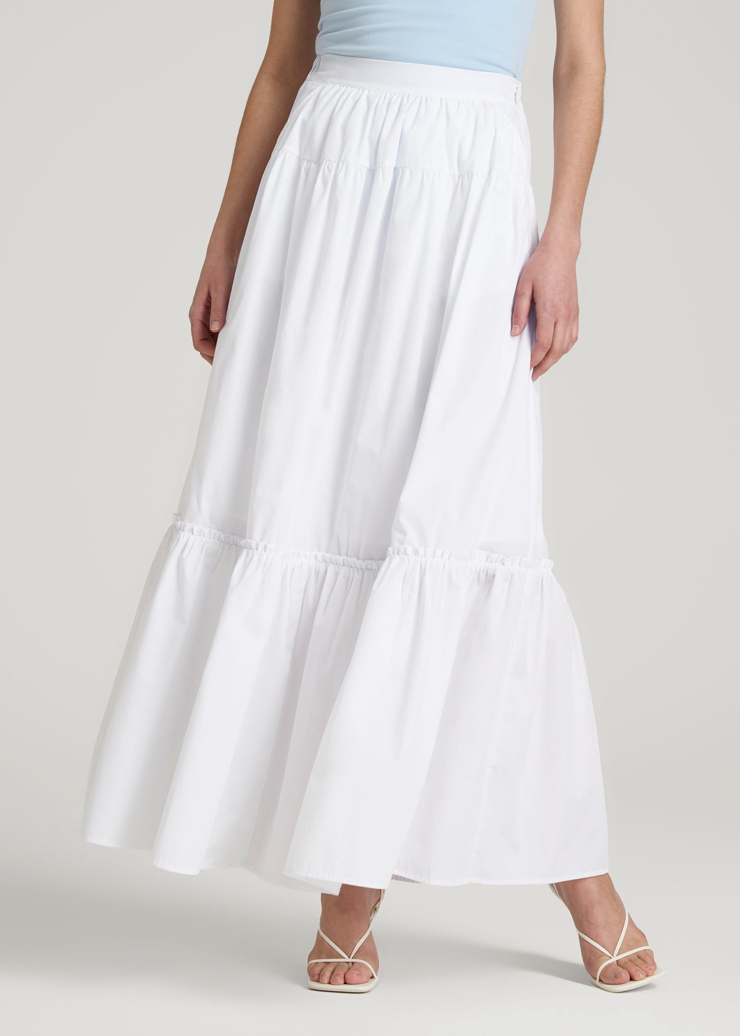 American Tall Online | Tiered Cotton Maxi Skirt for Tall Women in White