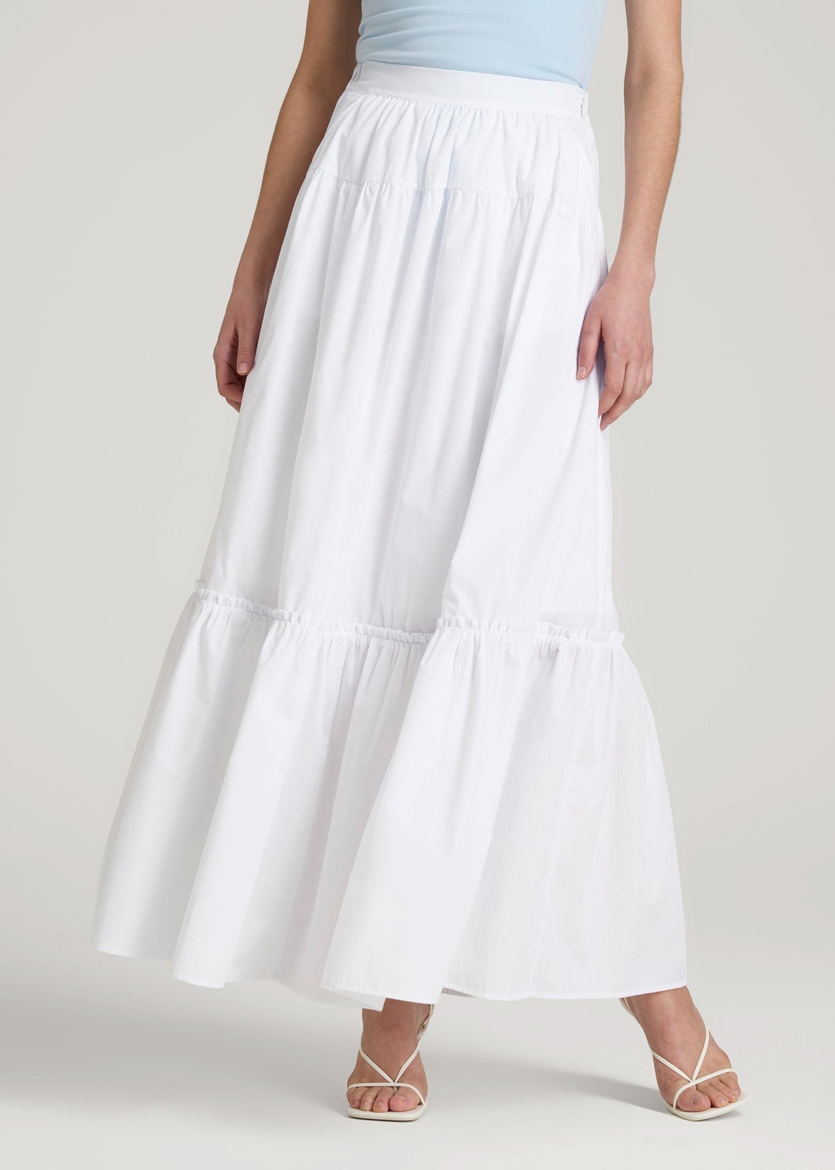 American Tall Online | Tiered Cotton Maxi Skirt for Tall Women in White
