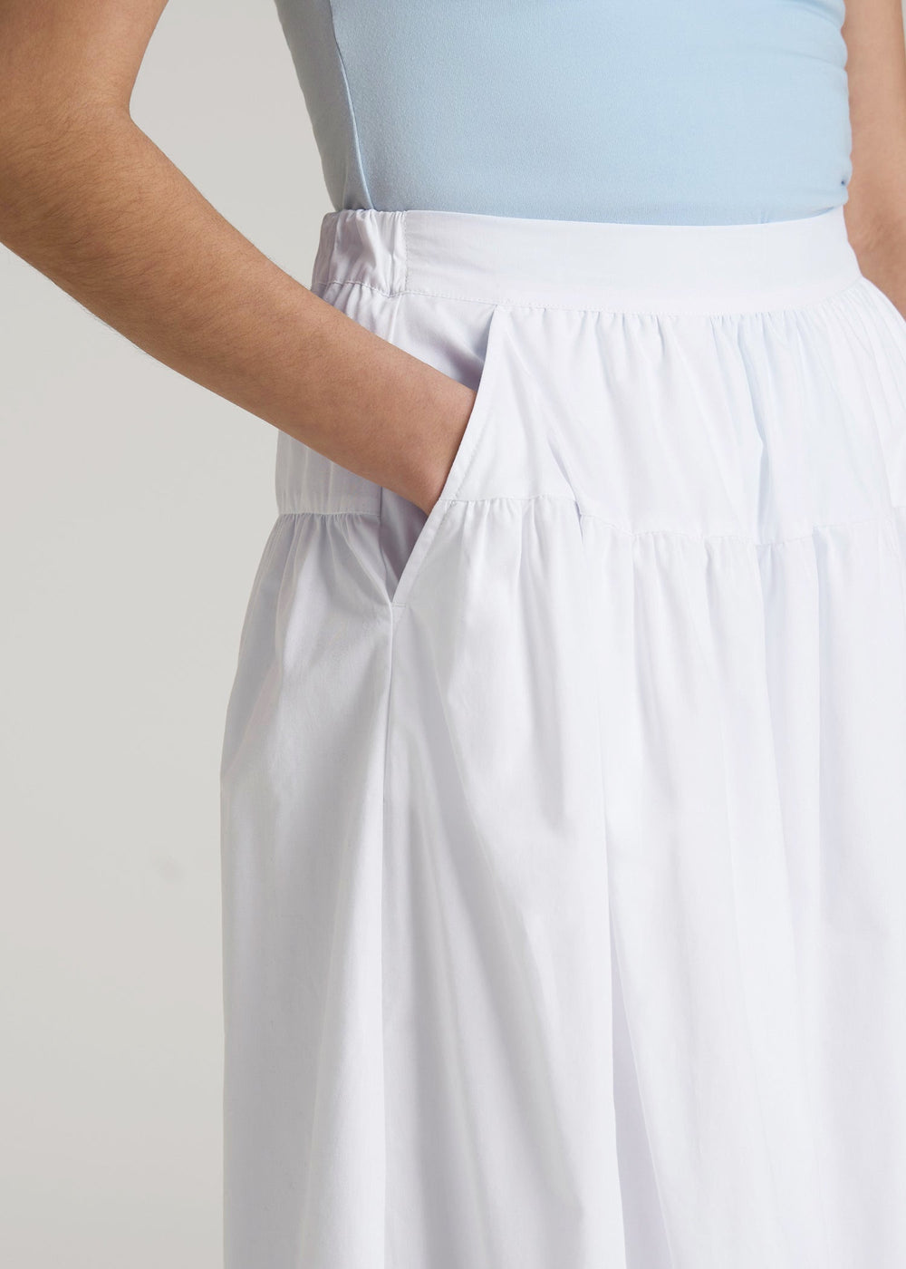 American Tall Online | Tiered Cotton Maxi Skirt for Tall Women in White
