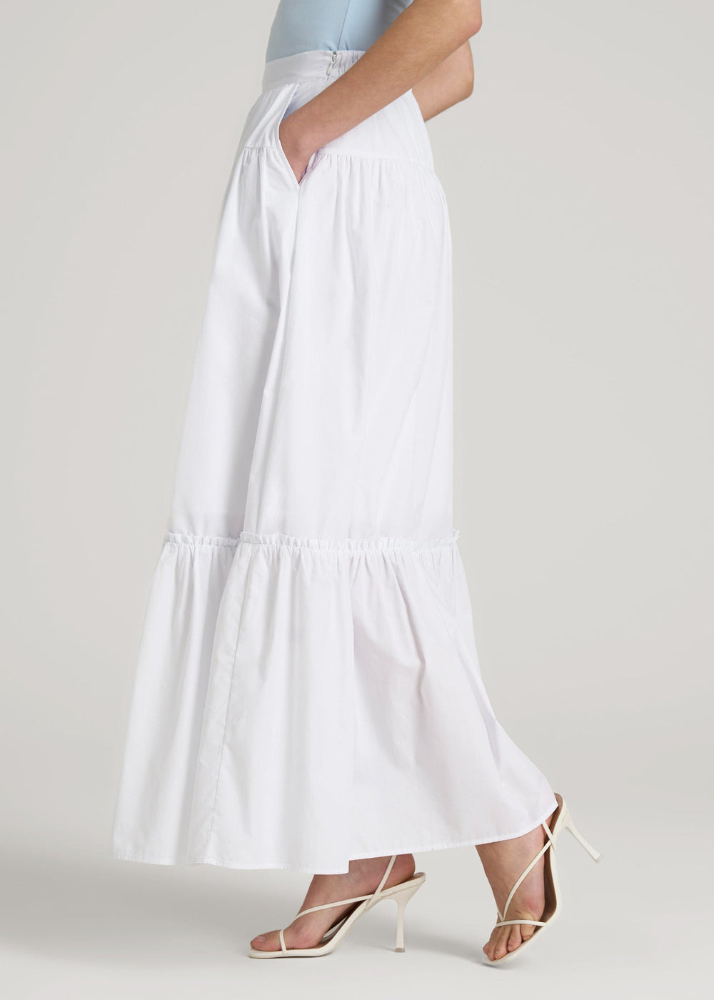 American Tall Online | Tiered Cotton Maxi Skirt for Tall Women in White