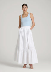 American Tall Online | Tiered Cotton Maxi Skirt for Tall Women in White