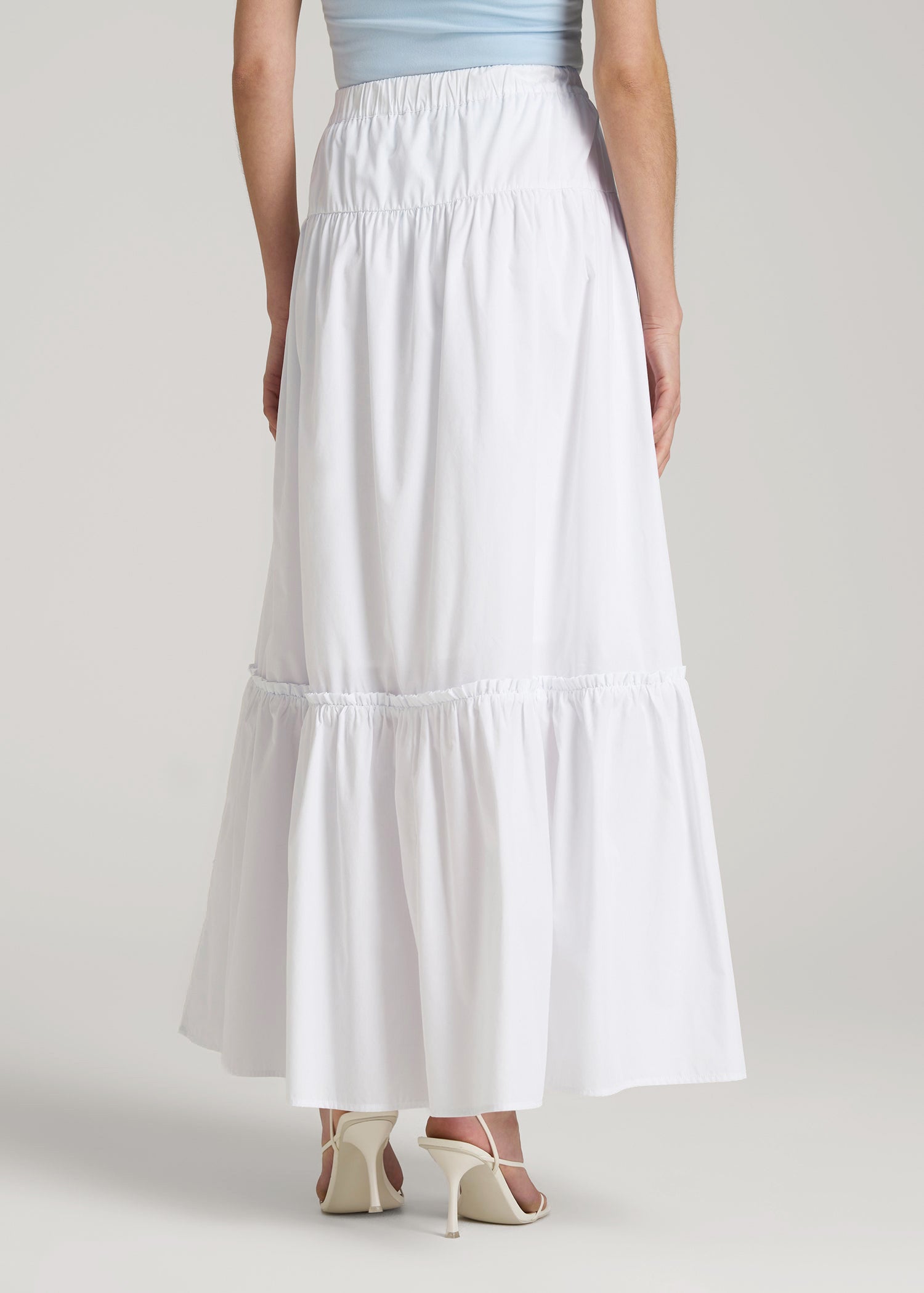 American Tall Online | Tiered Cotton Maxi Skirt for Tall Women in White