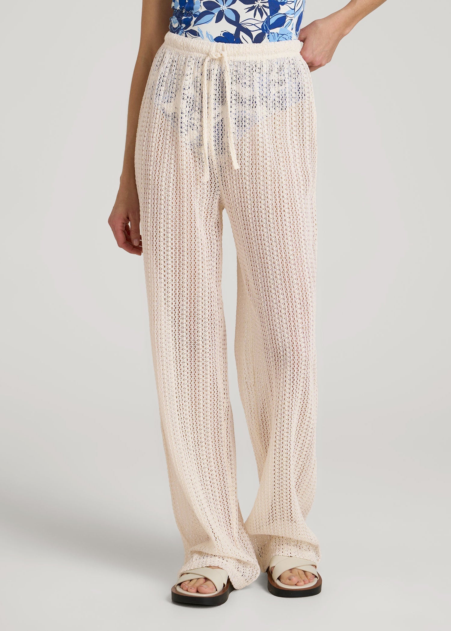 American Tall Sale | Openwork Knit Pants for Tall Women in Natural
