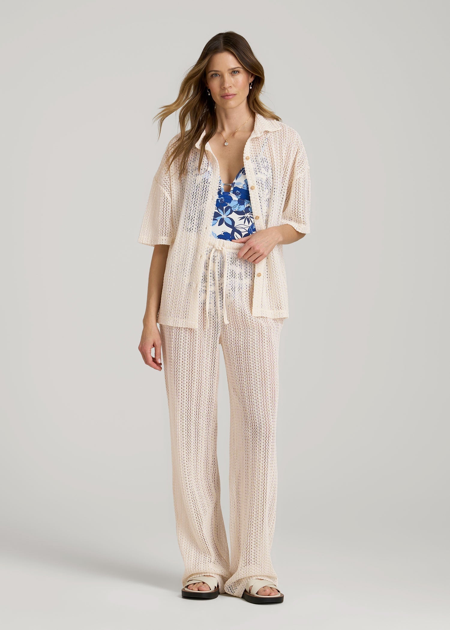 American Tall Sale | Openwork Knit Pants for Tall Women in Natural