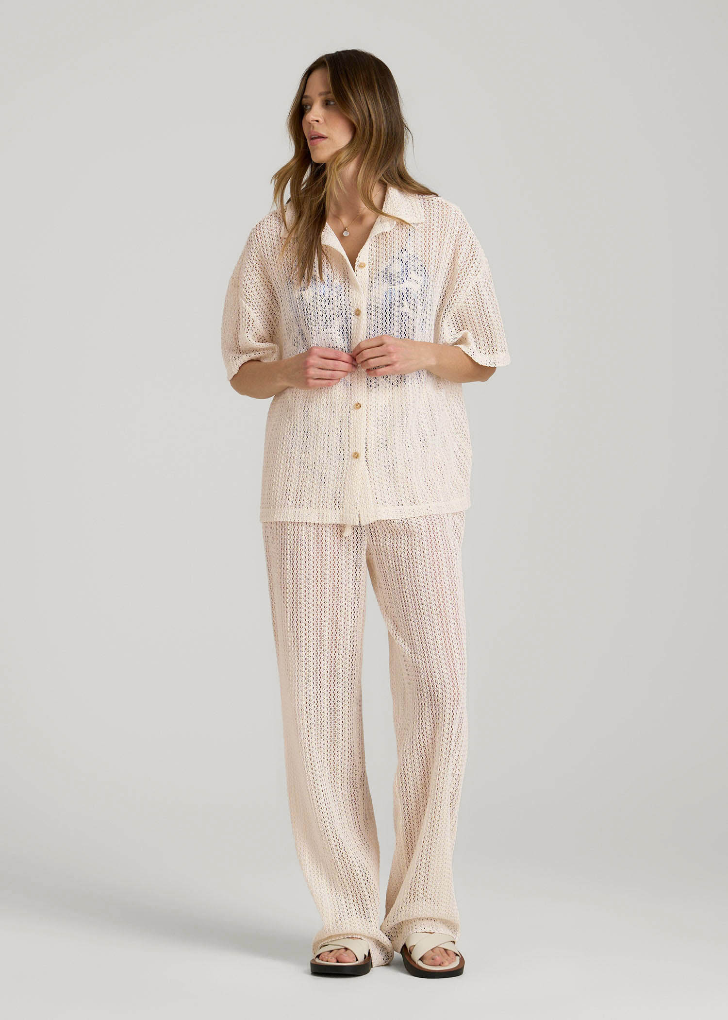 American Tall Outlet | Openwork Loose Knit Top for Tall Women in Natural