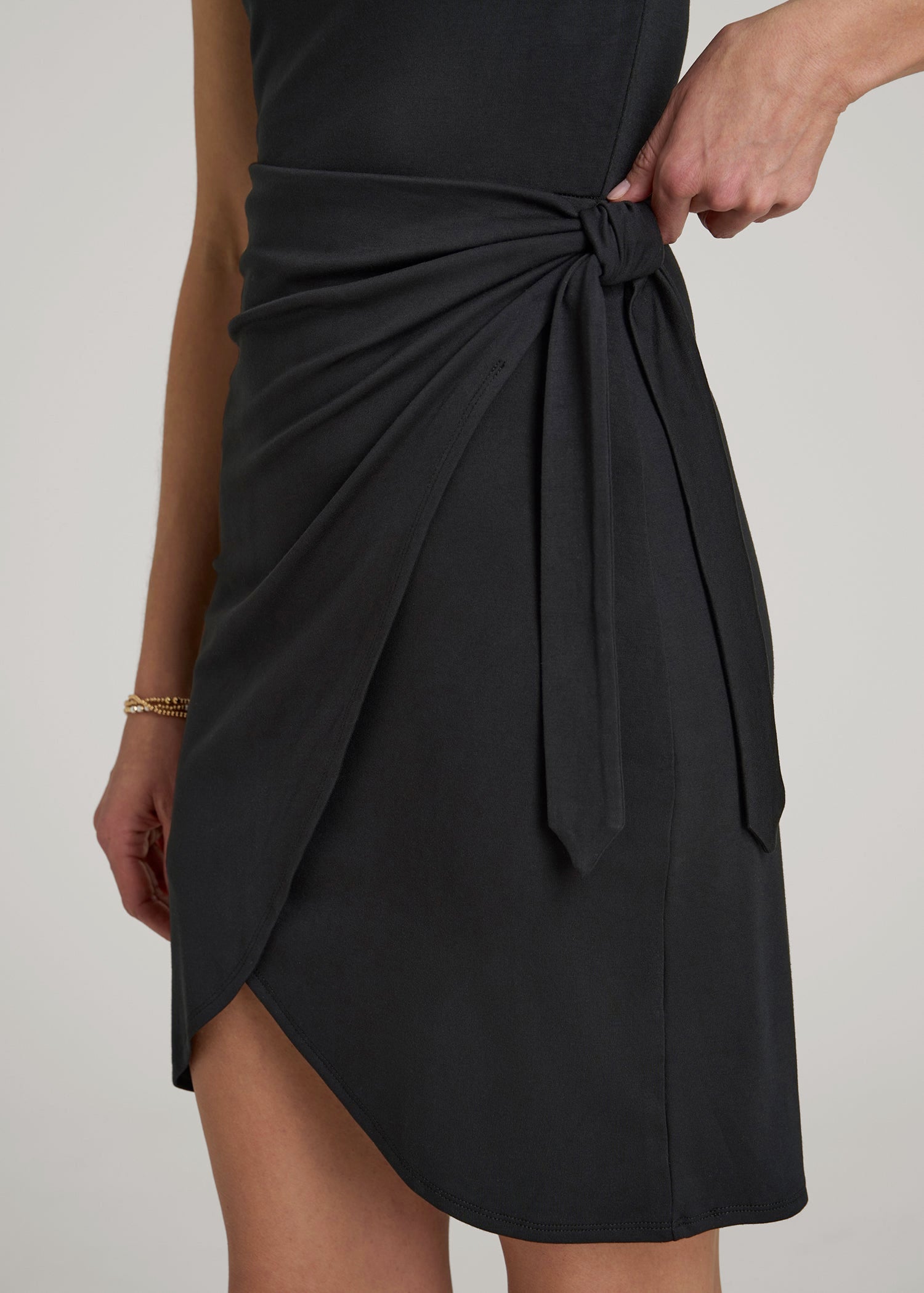 American Tall Discount | Cap Sleeve Wrap Mini Dress for Tall Women in Black
