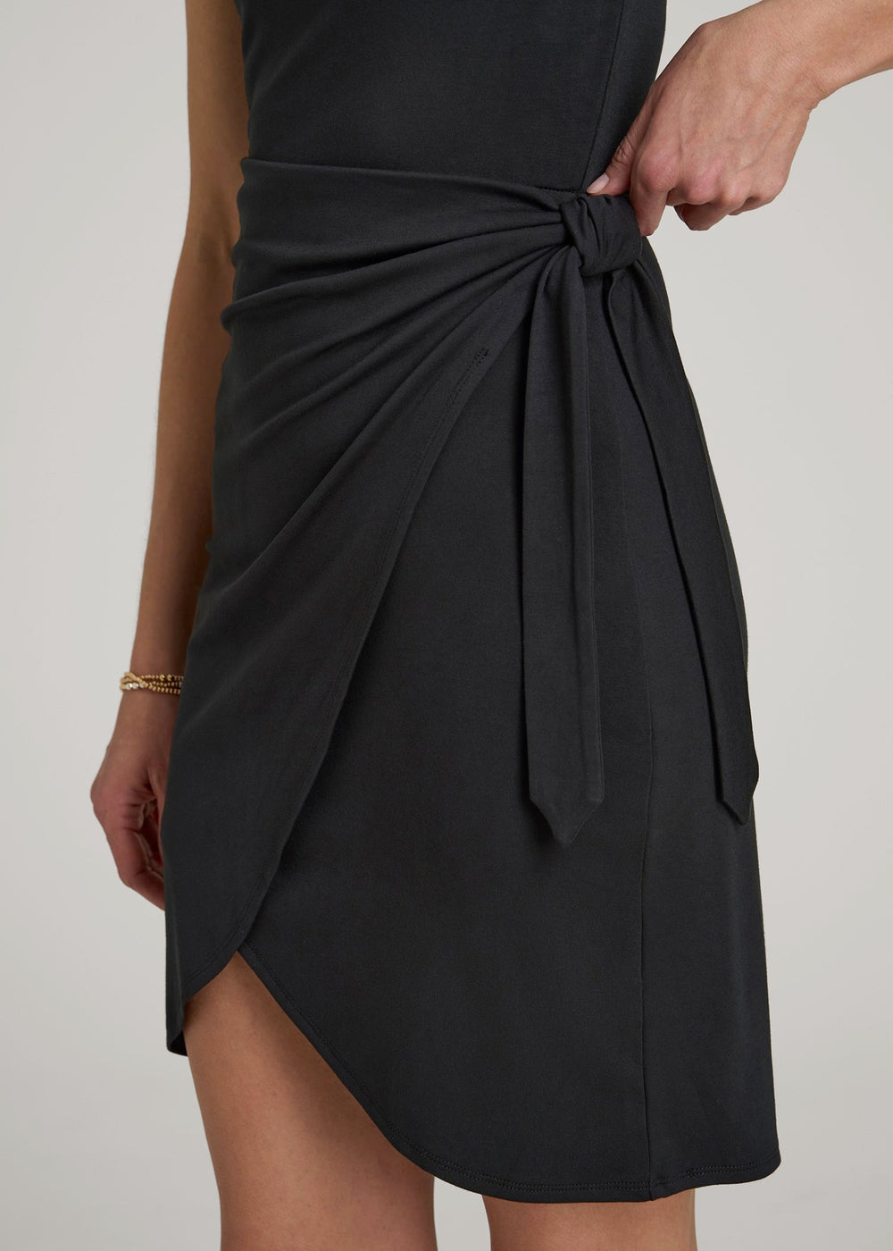 American Tall Discount | Cap Sleeve Wrap Mini Dress for Tall Women in Black
