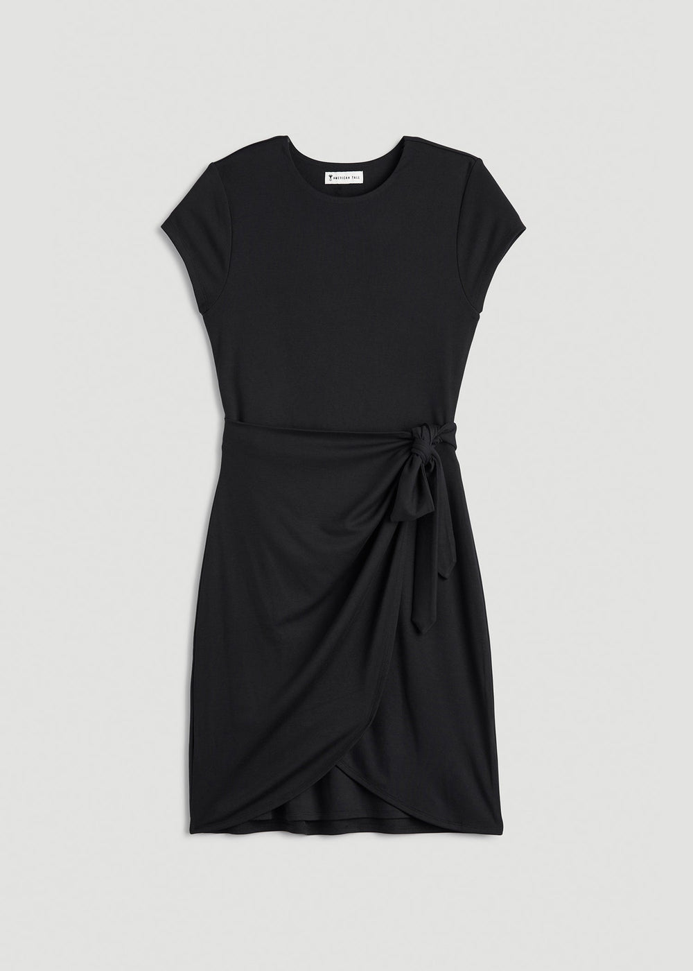 American Tall Discount | Cap Sleeve Wrap Mini Dress for Tall Women in Black
