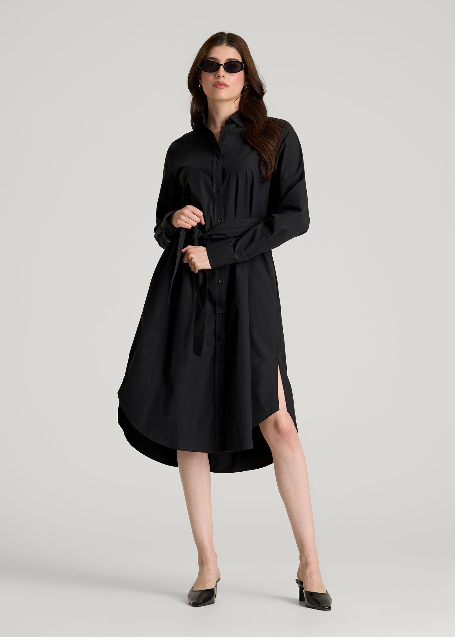 American Tall Sale | Relaxed Poplin Shirtdress for Tall Women in Black