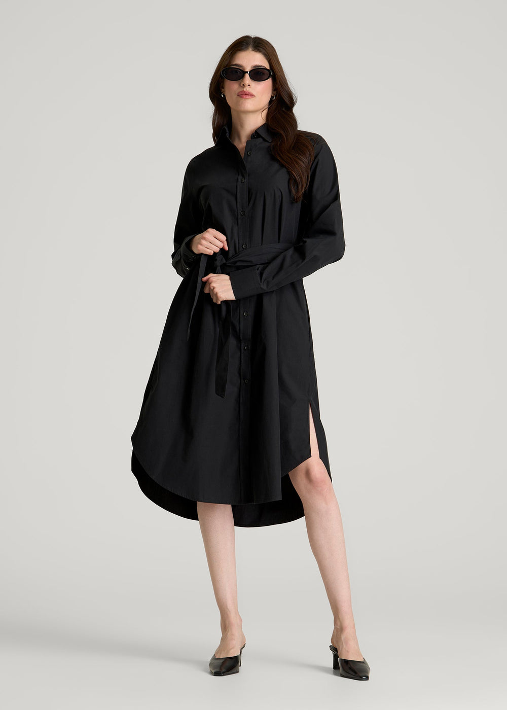 American Tall Sale | Relaxed Poplin Shirtdress for Tall Women in Black