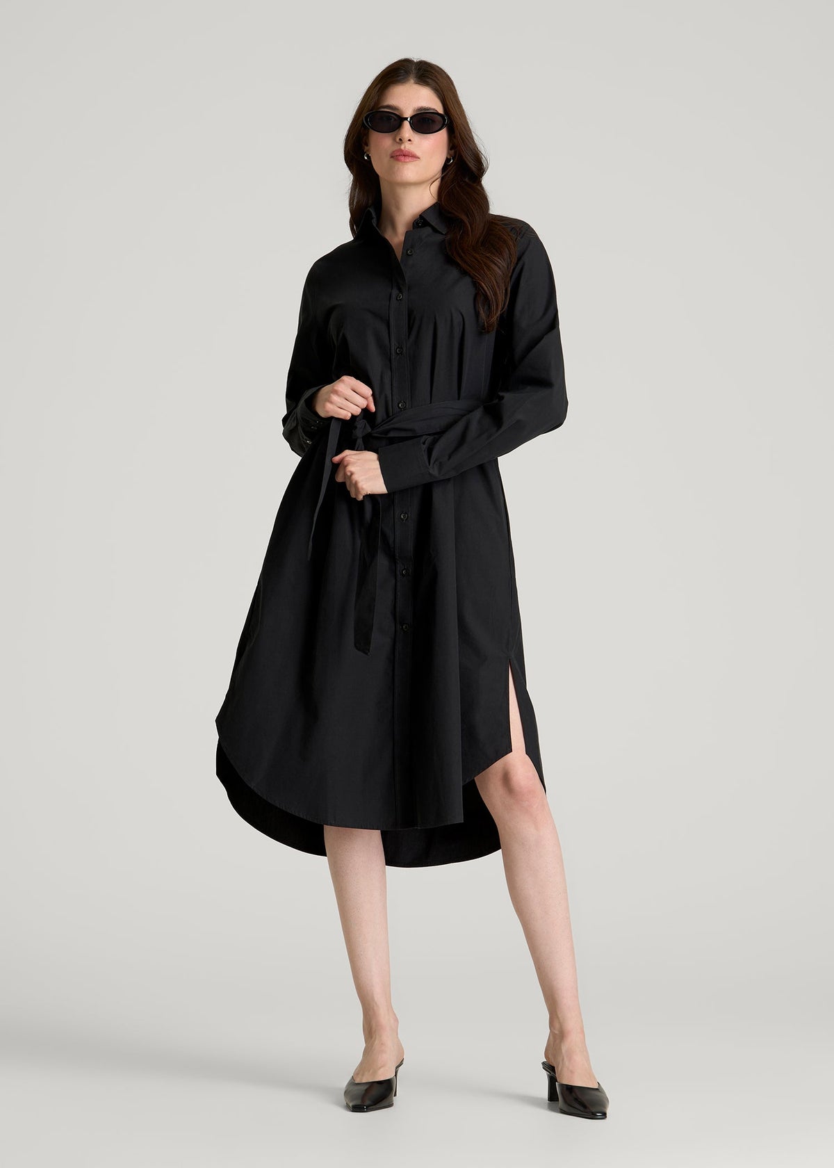 American Tall Sale | Relaxed Poplin Shirtdress for Tall Women in Black