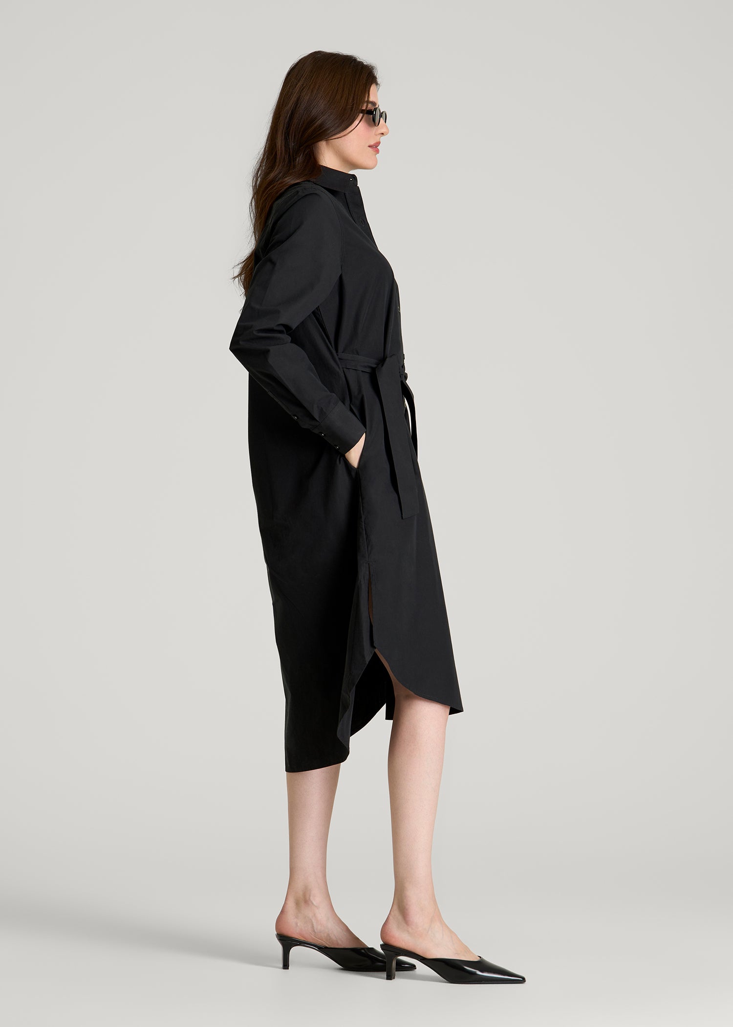 American Tall Sale | Relaxed Poplin Shirtdress for Tall Women in Black