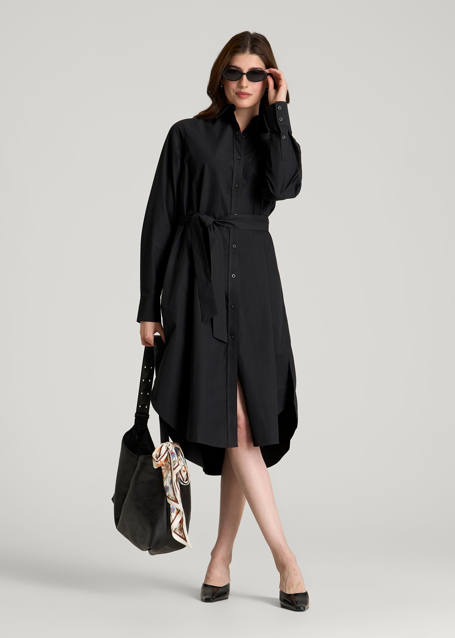 American Tall Sale | Relaxed Poplin Shirtdress for Tall Women in Black